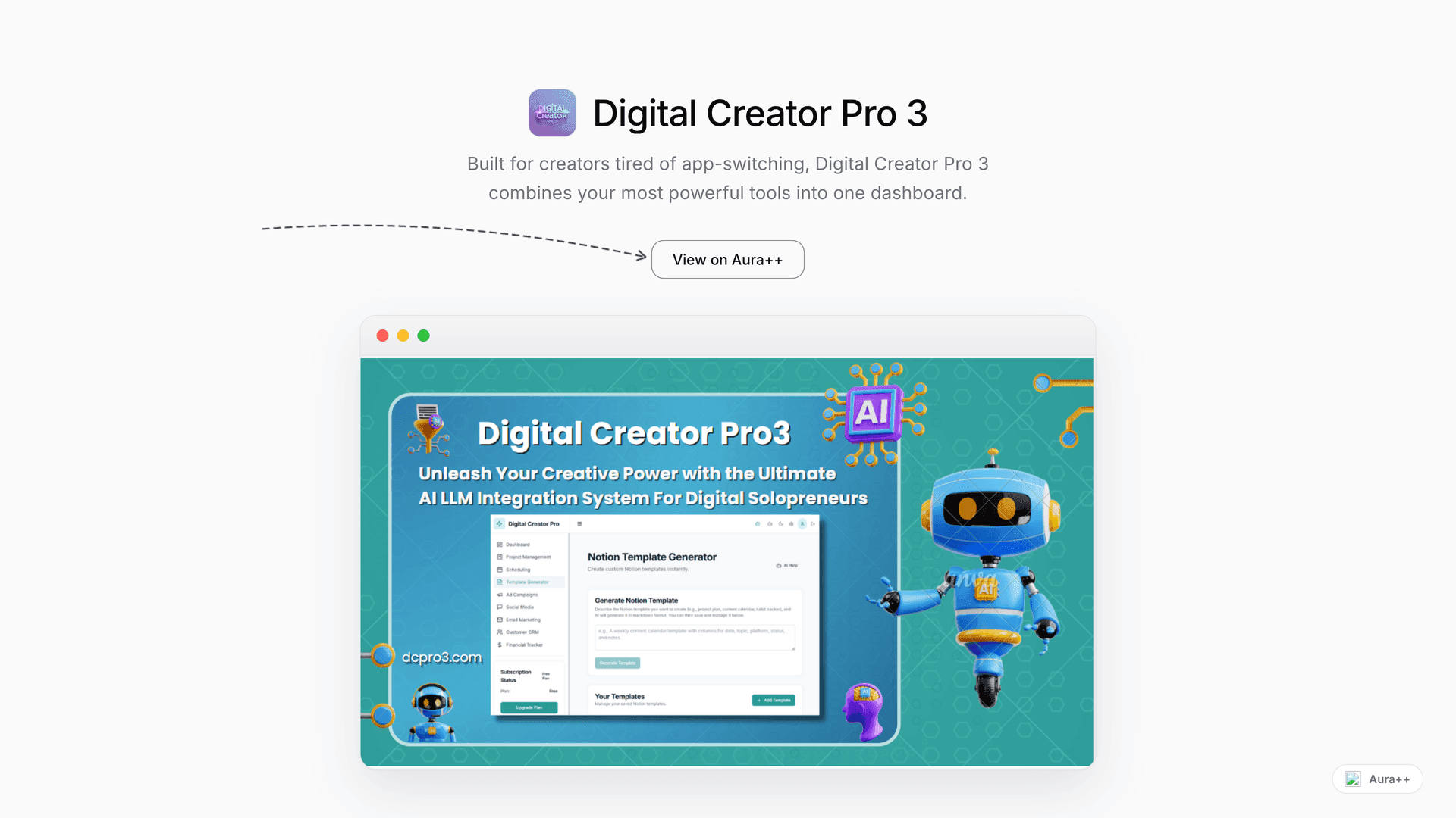 Digital Creator Pro 3: Automate, Create, and Manage in One Dashboard launch story featured image on Aura++
