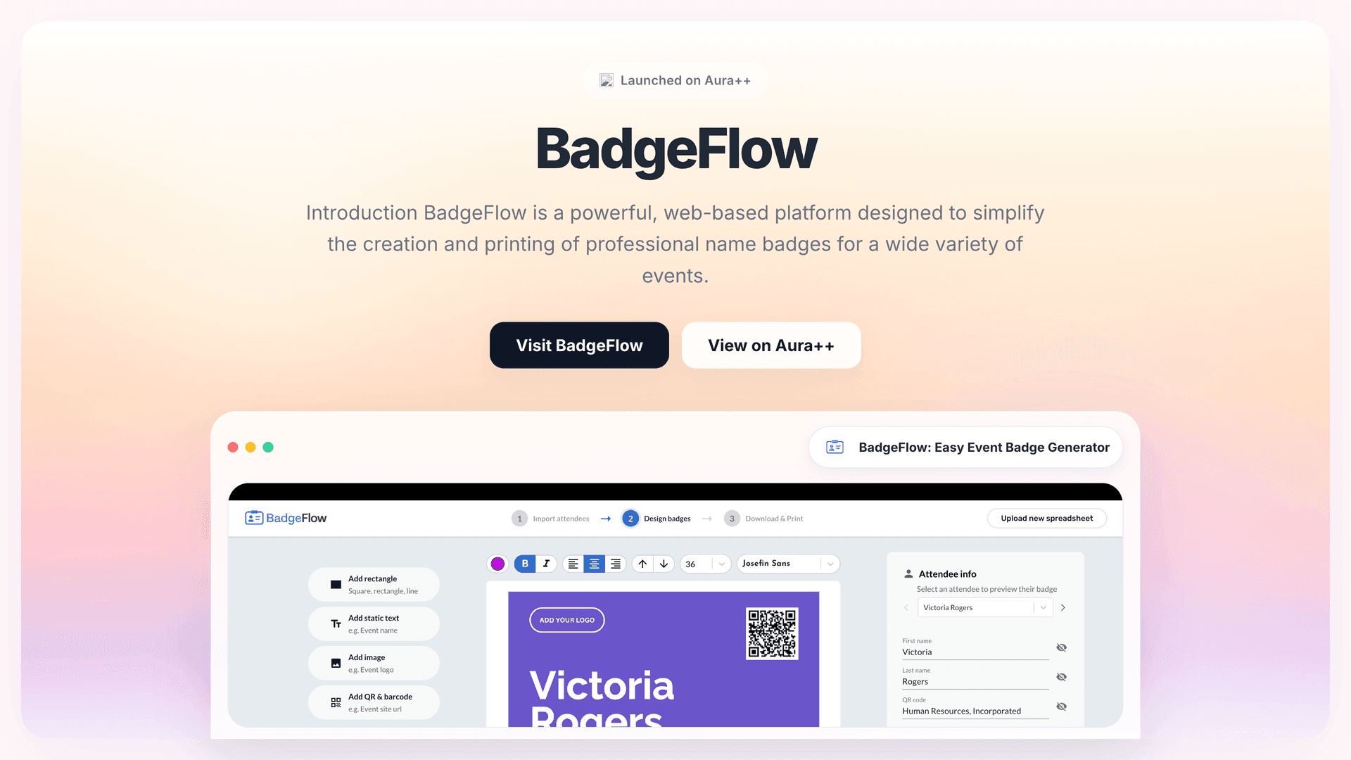BadgeFlow: Easy Event Badge Generator launch featured image on Aura++