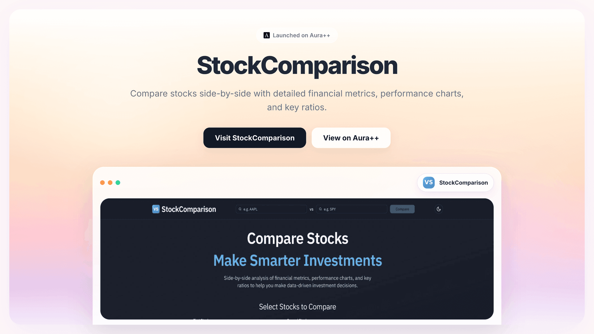 StockComparison launch story featured image on Aura++