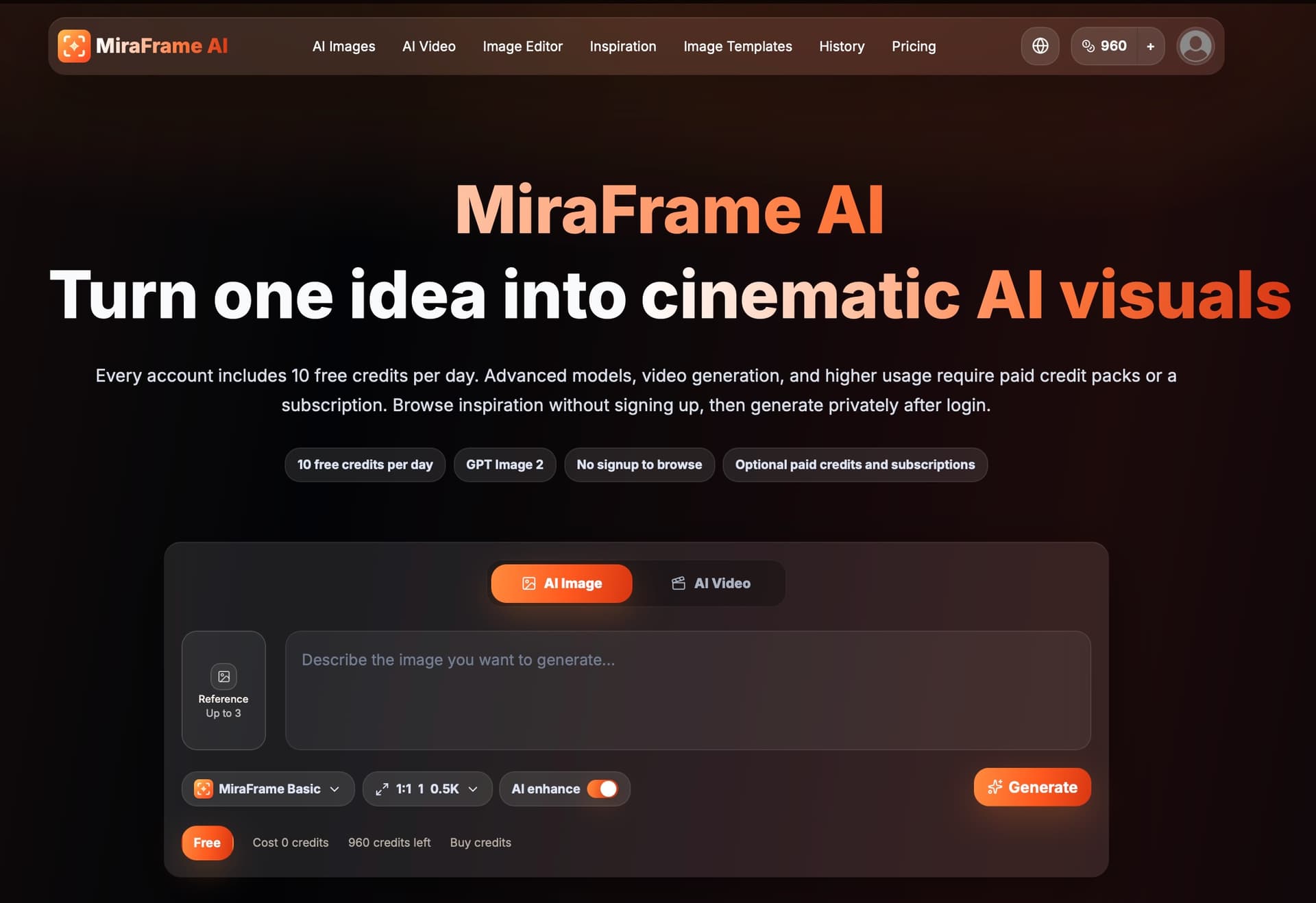 MiraFrame AI product preview for startup listing on Aura++