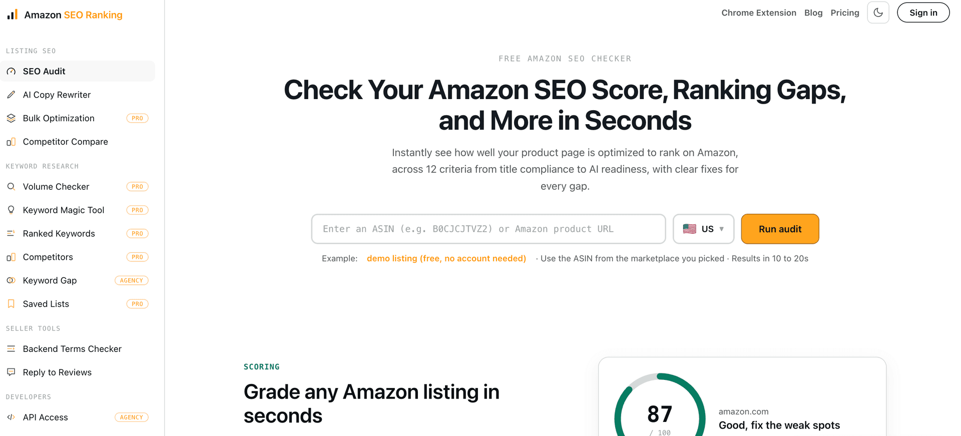 Amazon SEO Ranking product preview for startup listing on Aura++