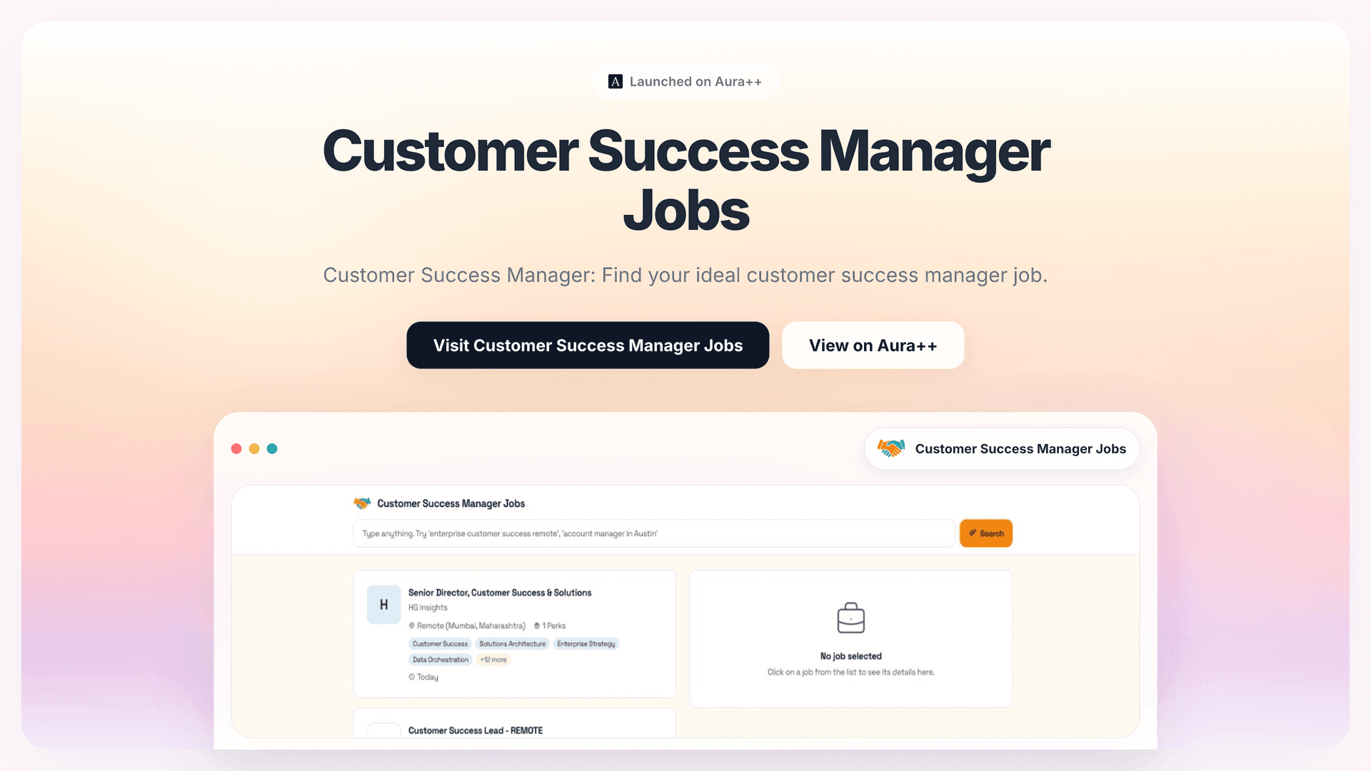 Customer Success Manager Jobs launch featured image on Aura++