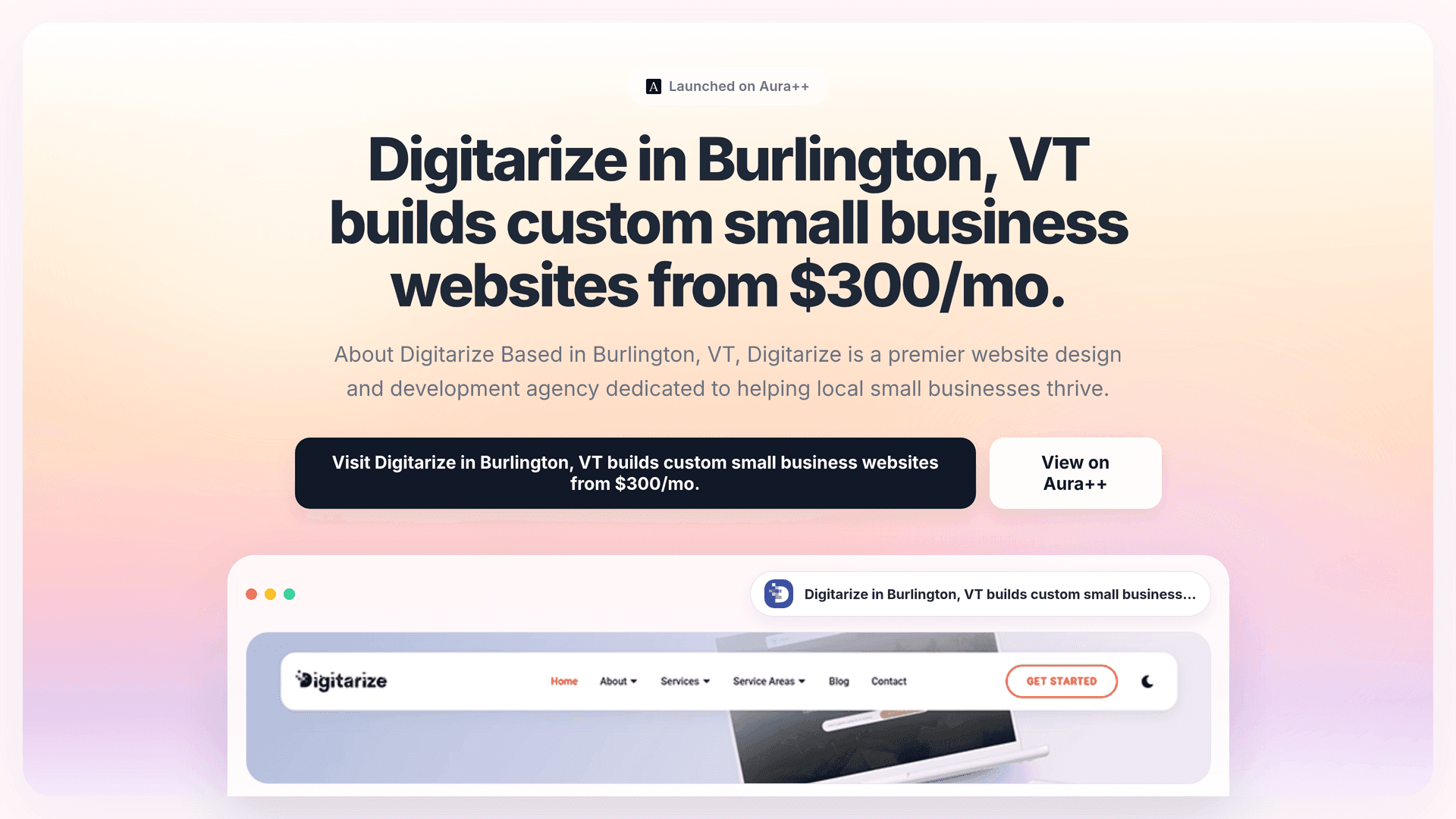 Digitarize in Burlington, VT builds custom small business websites from $300/mo.