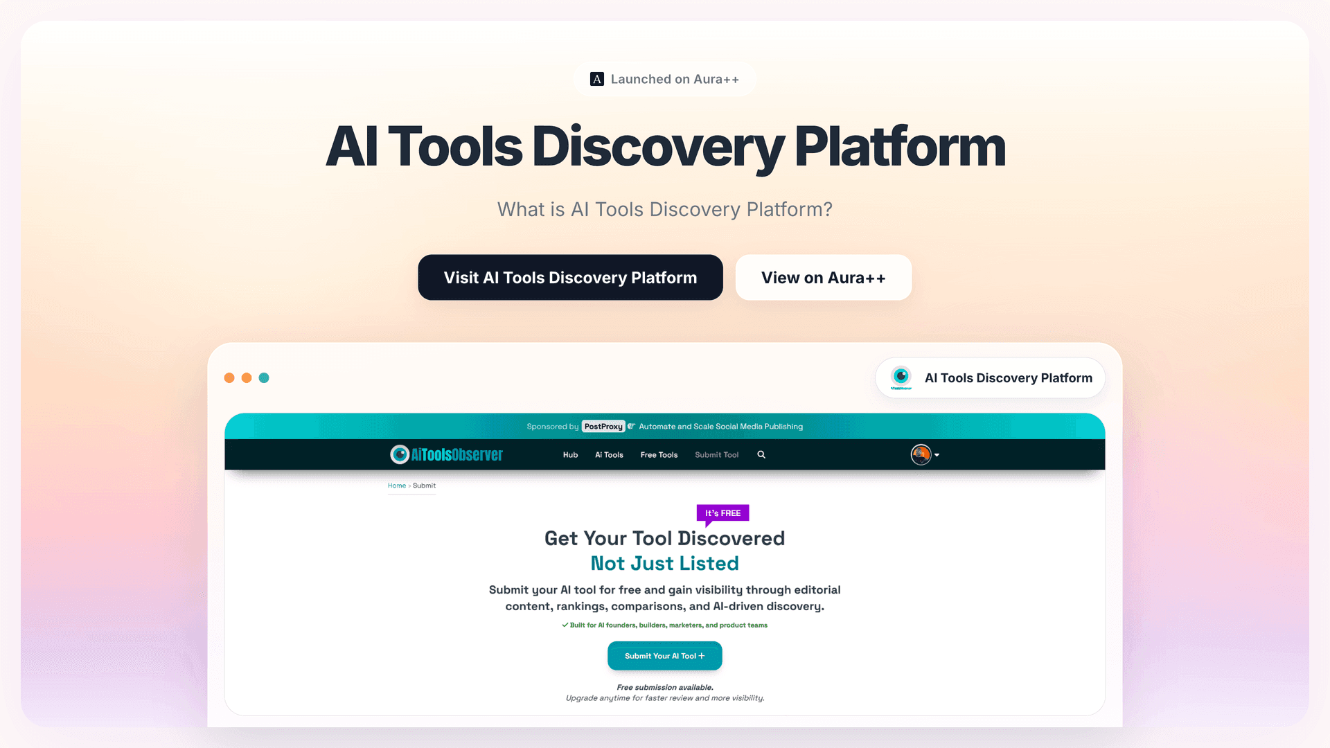 AI Tools Discovery Platform launch story featured image on Aura++