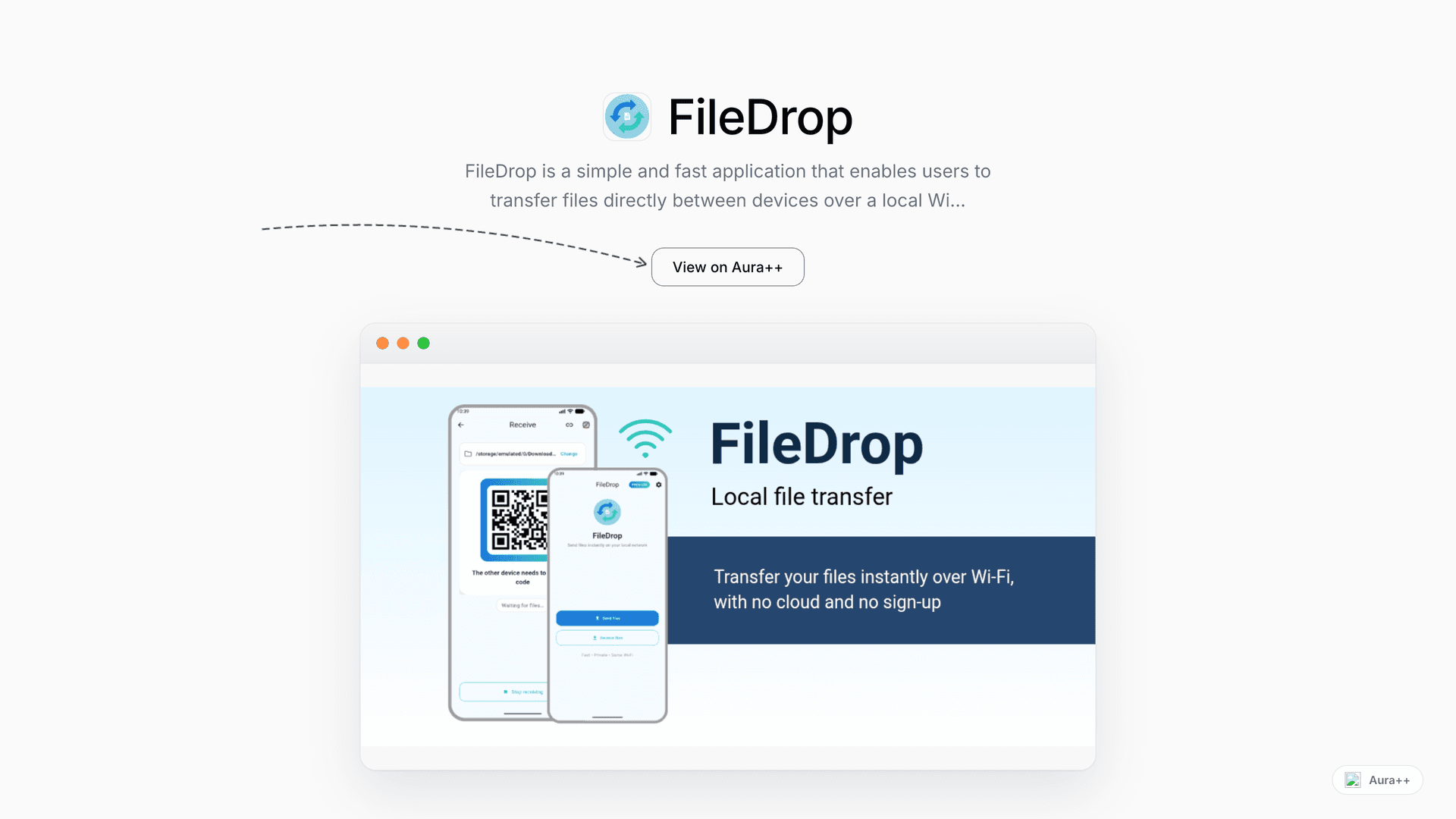 FileDrop - Local File Transfer launch story featured image on Aura++