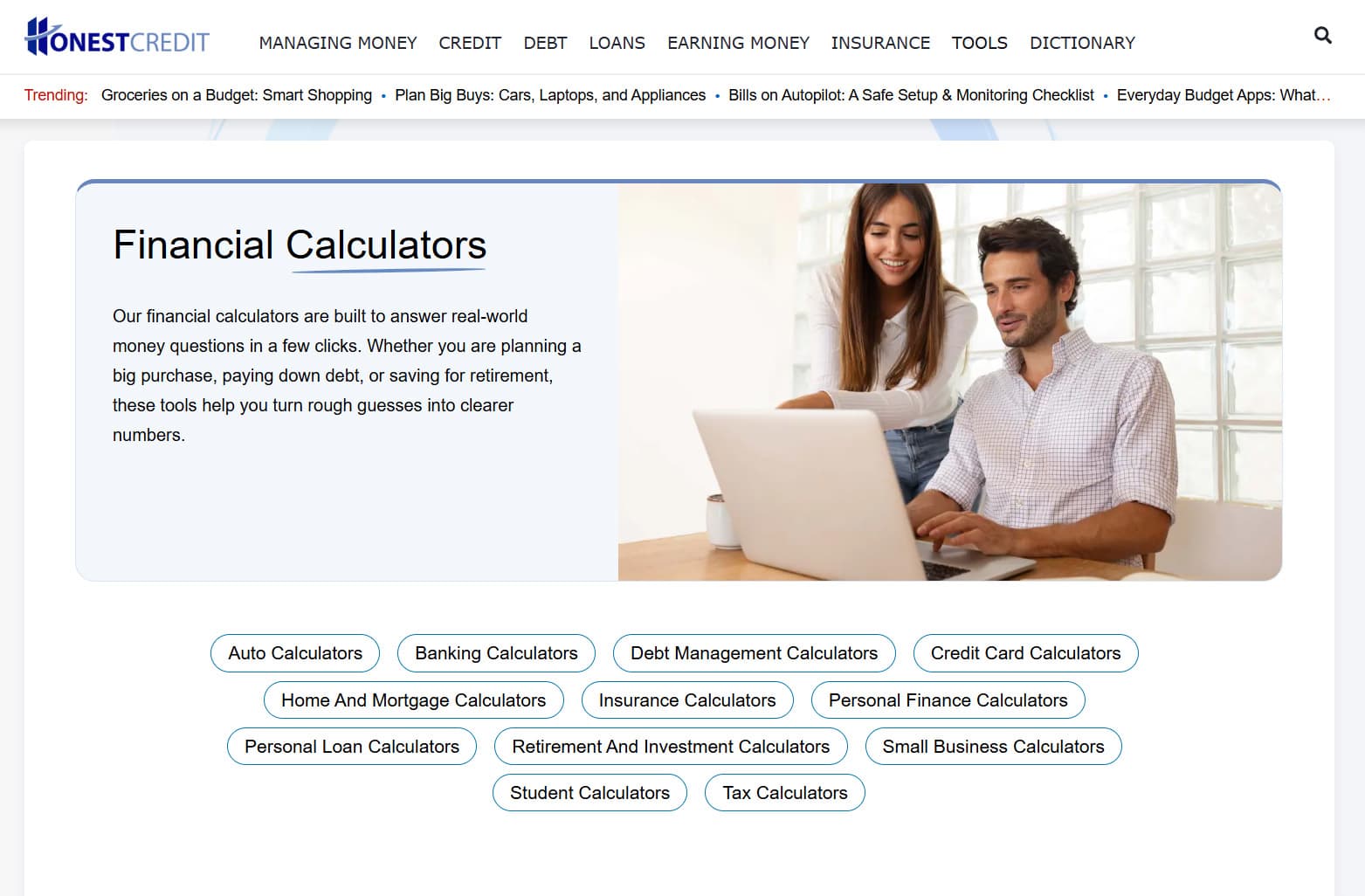 HonestCredit Financial Calculators product preview for startup listing on Aura++