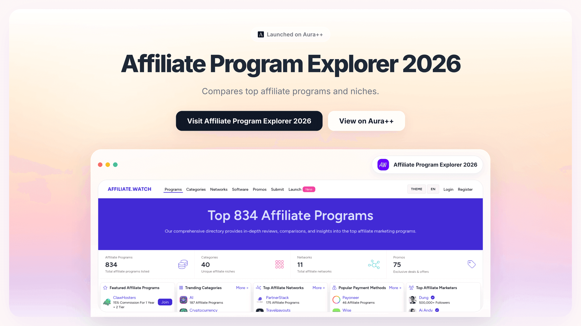 Affiliate Program Explorer 2026 launch story featured image on Aura++
