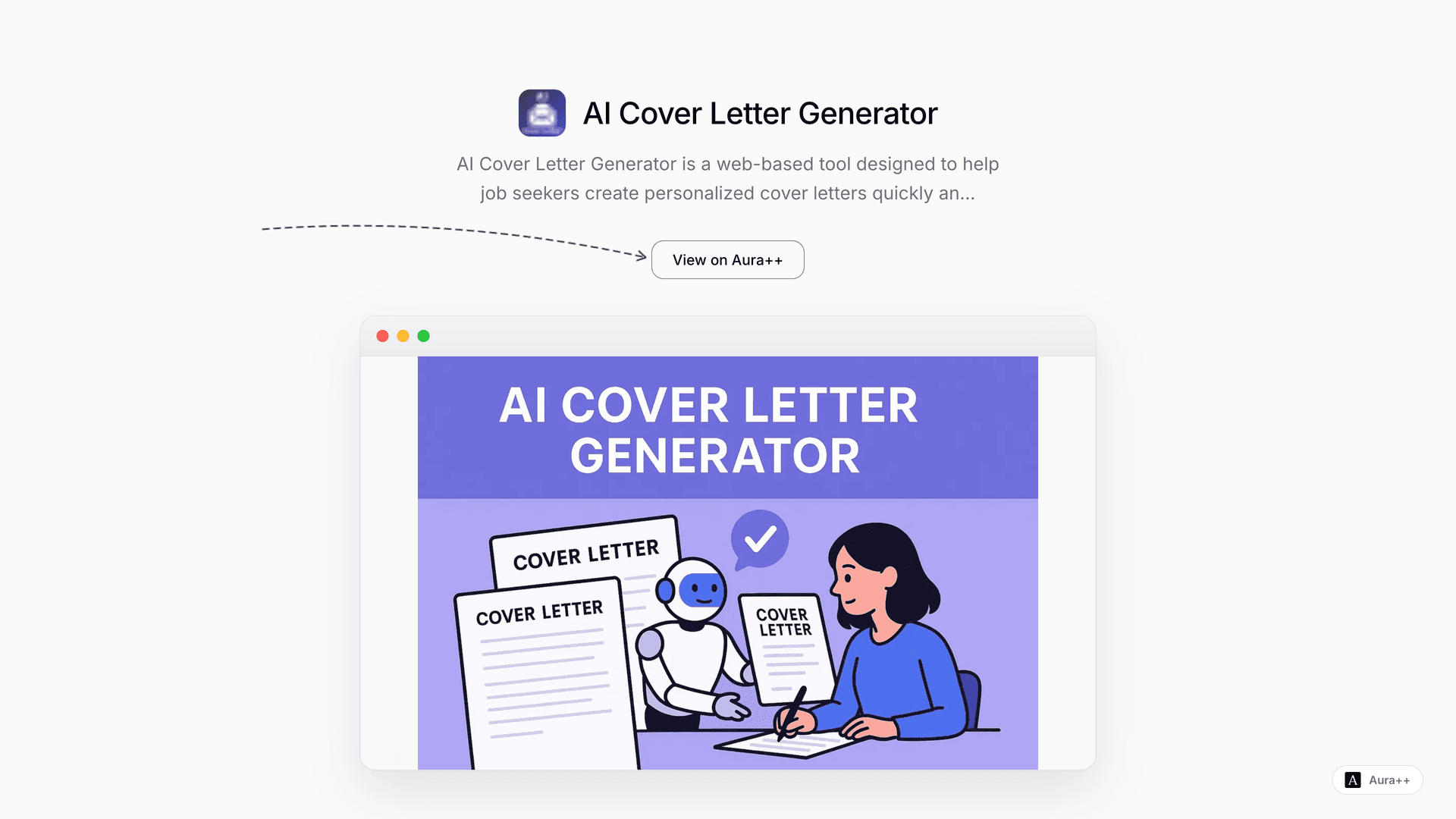 AI Cover Letter Generator launch story featured image on Aura++
