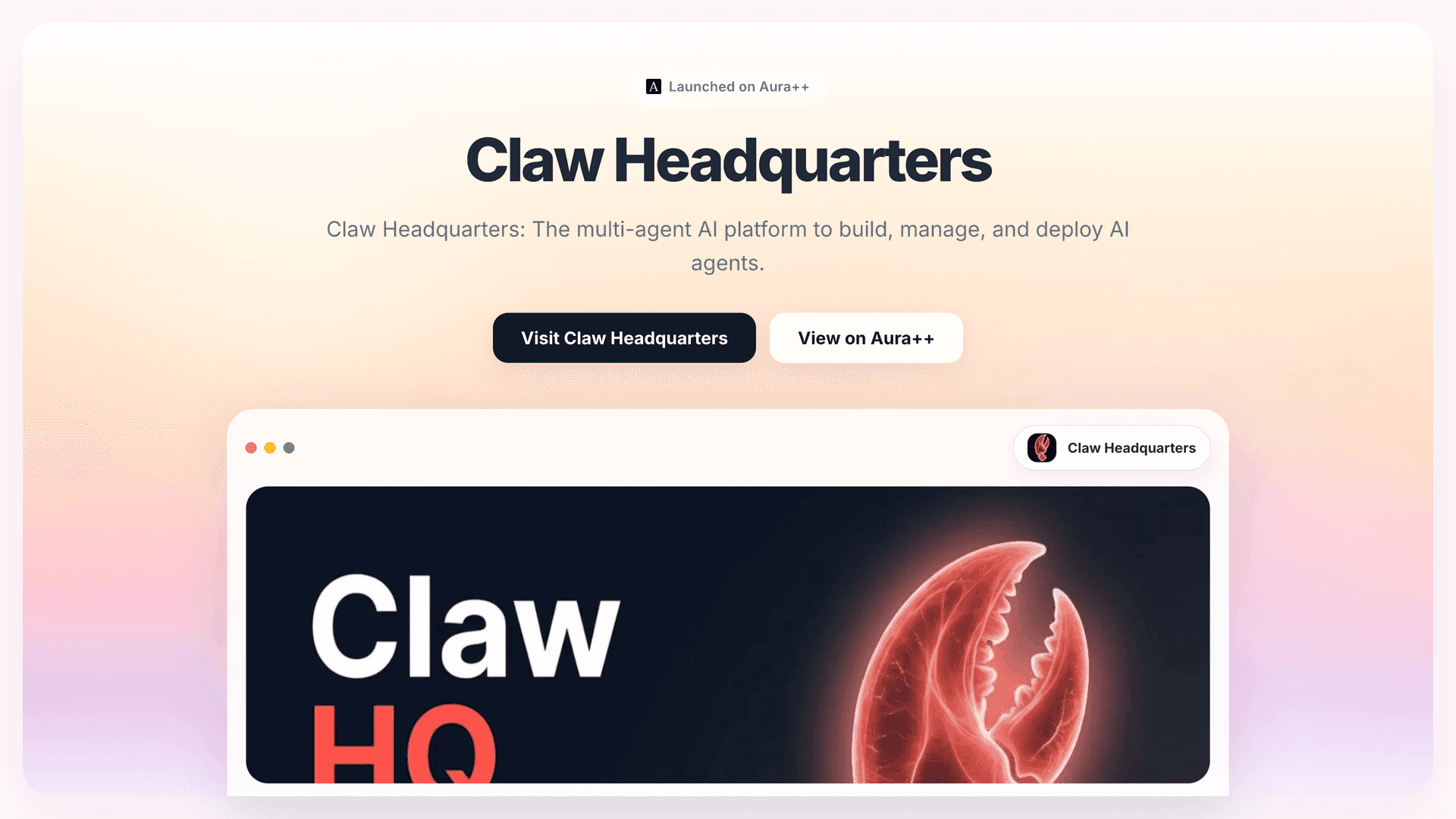Claw Headquarters launch featured image on Aura++