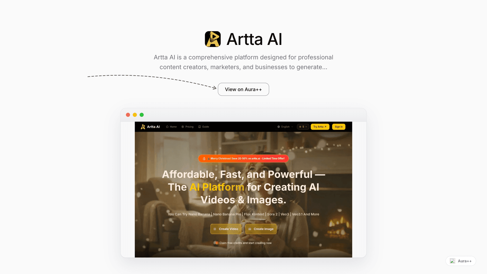 Artta AI launch story featured image on Aura++