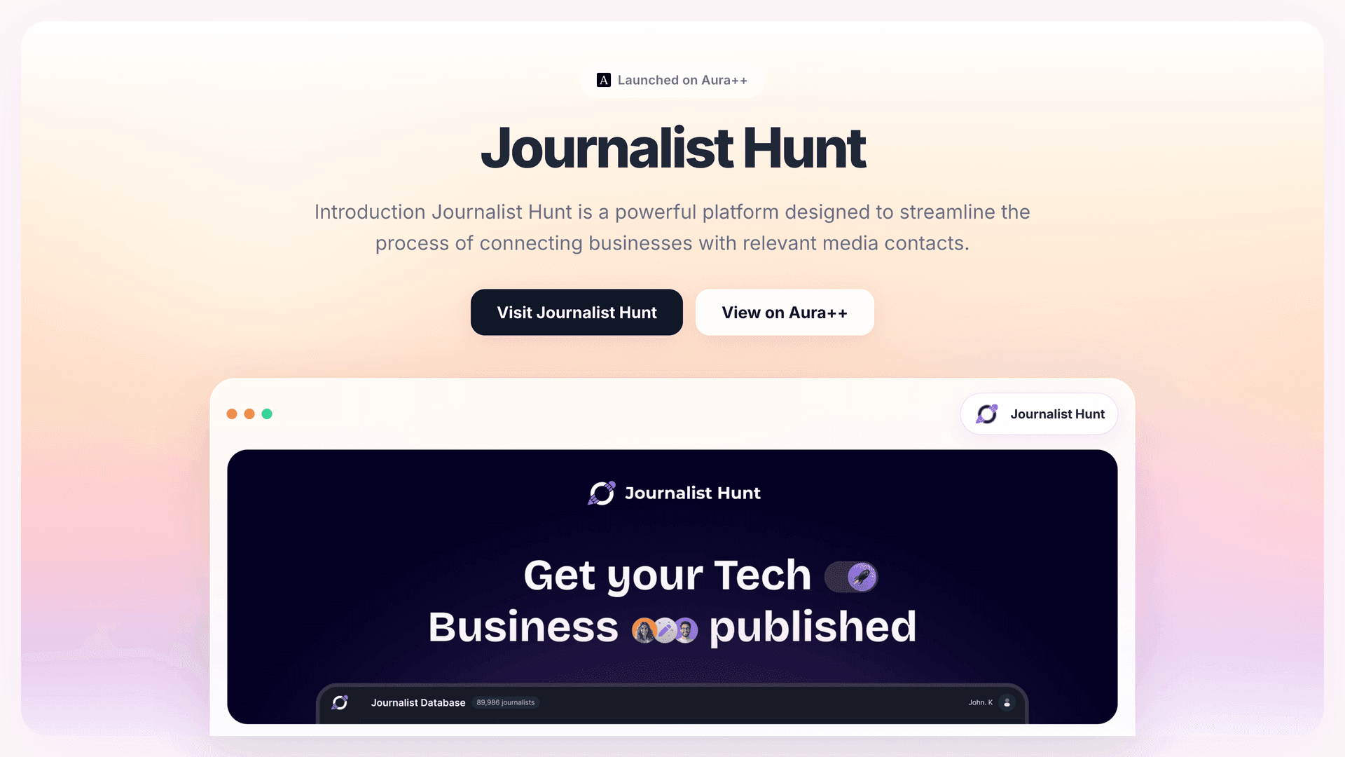Journalist Hunt launch story featured image on Aura++