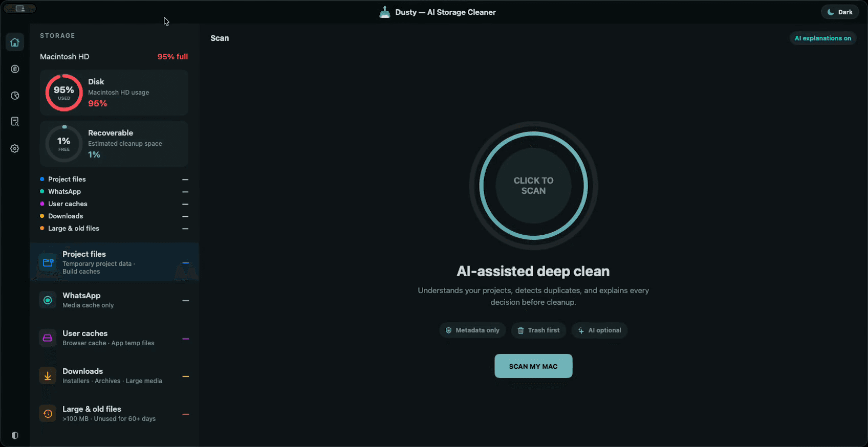 Dusty product preview for startup listing on Aura++