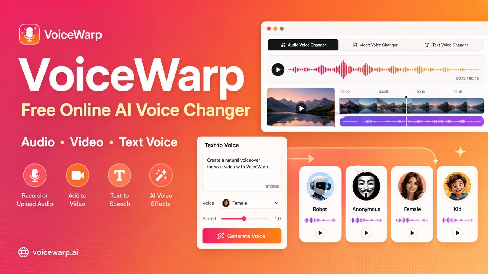 VoiceWarp product preview for startup listing on Aura++