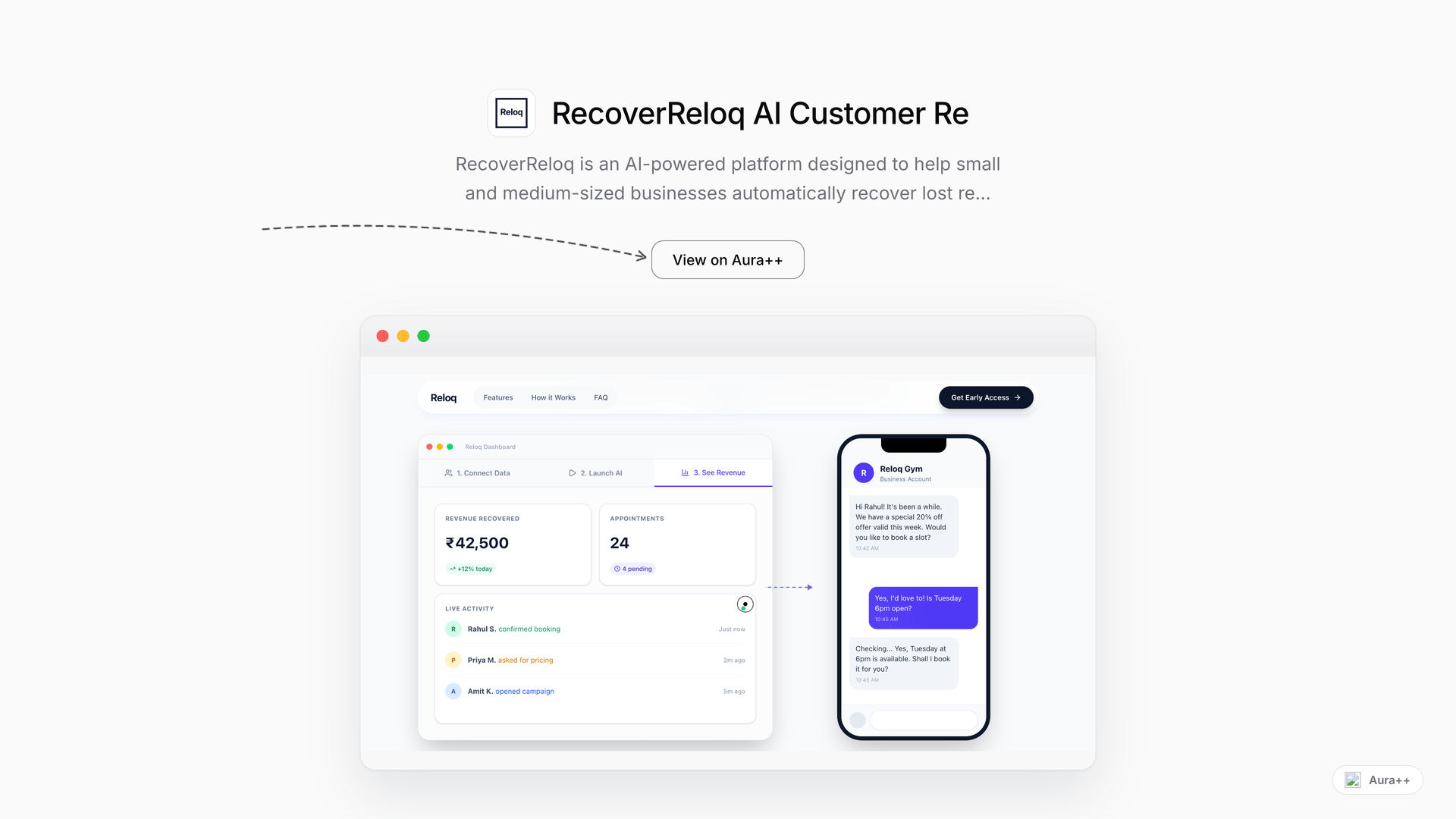 RecoverReloq AI Customer Re-engagement launch featured image on Aura++