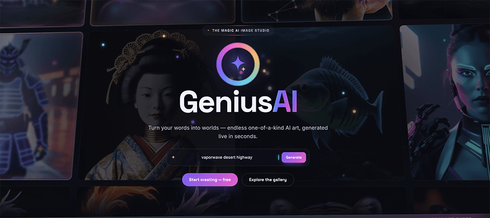 GeniusAI - AI Image Generator product preview for startup listing on Aura++