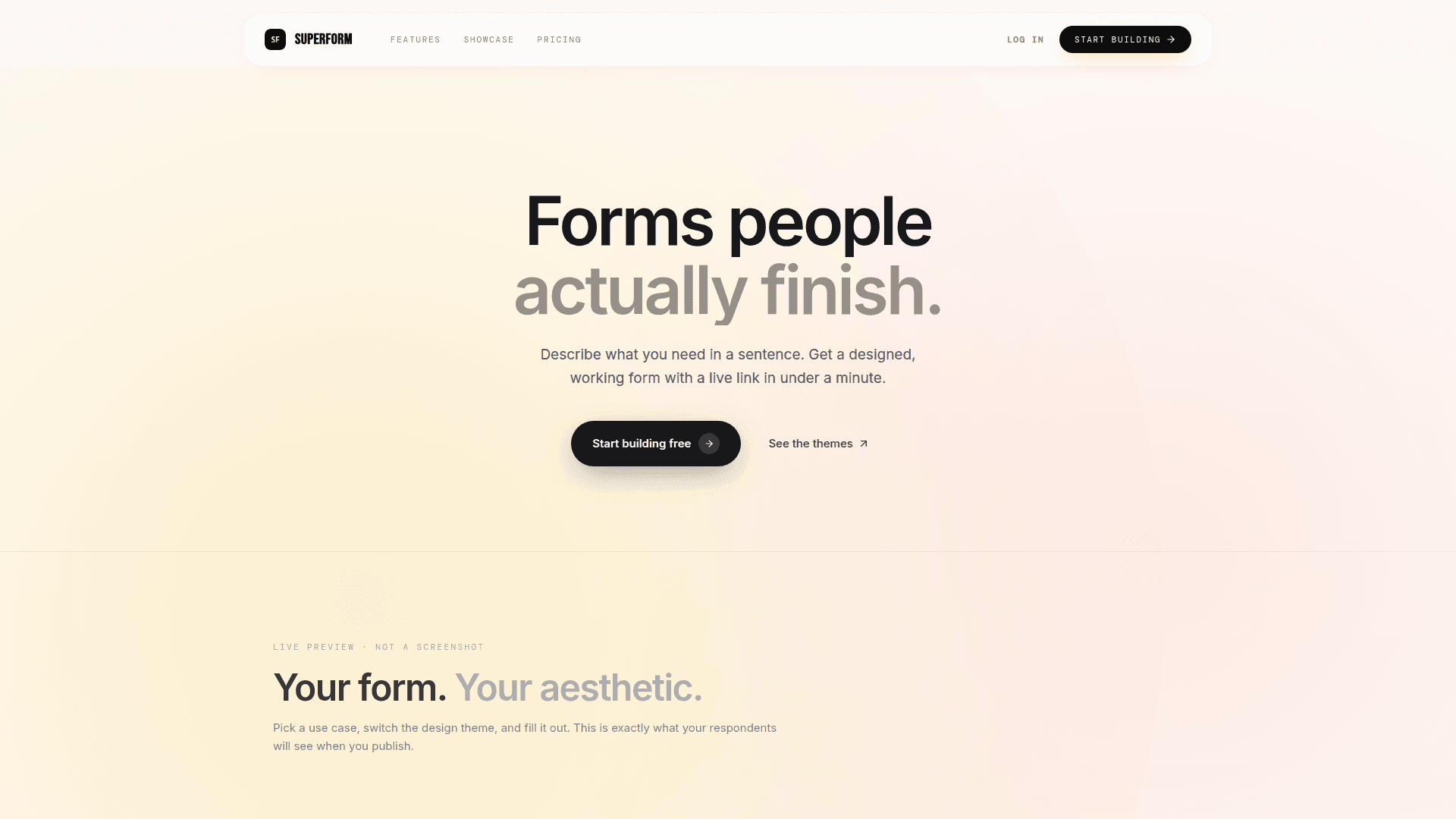 Superforms AI Online Form Builder product preview for startup listing on Aura++