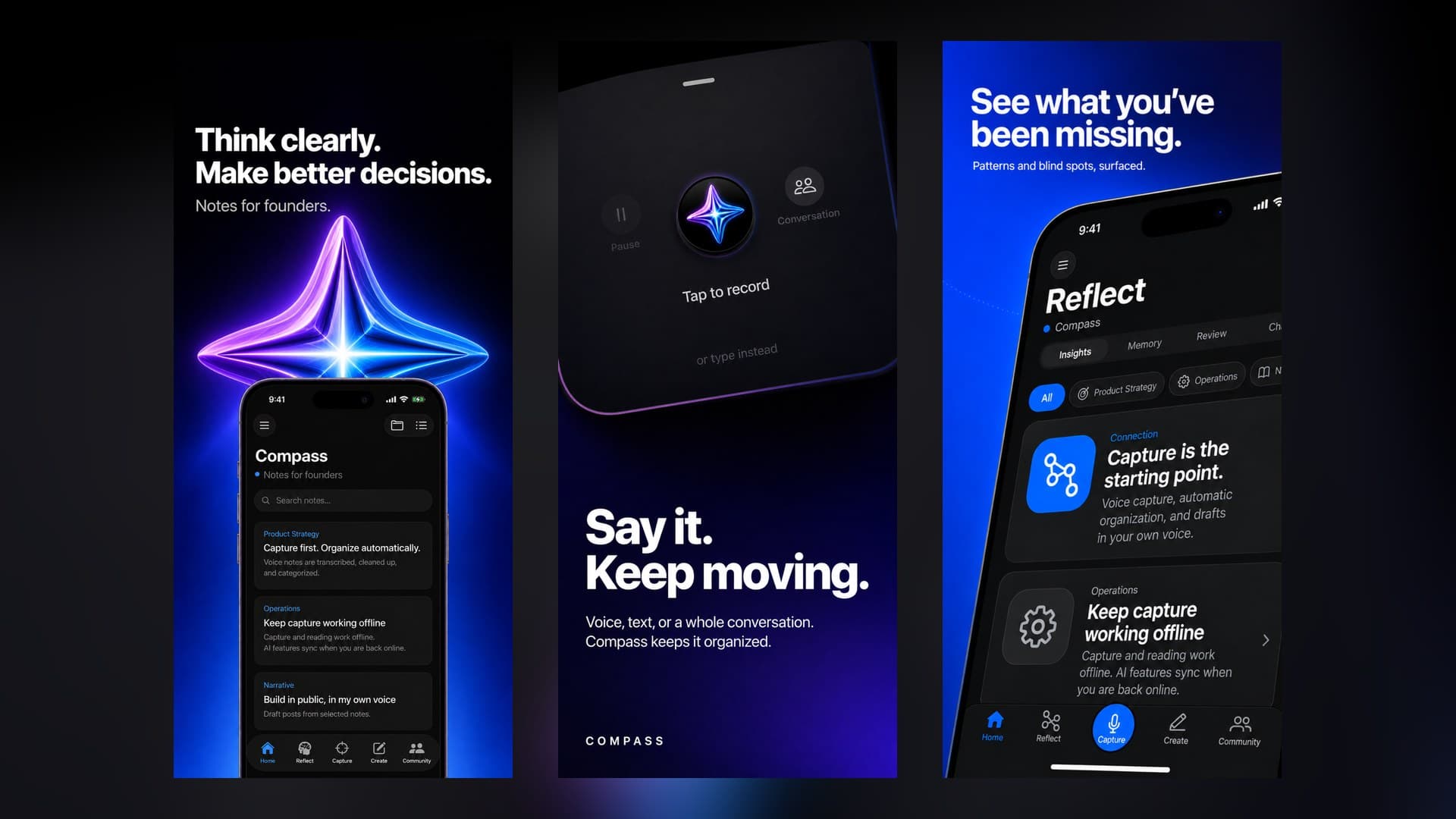 Compass product preview for startup listing on Aura++