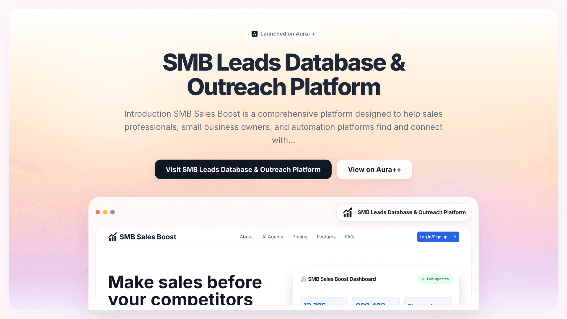 SMB Leads Database & Outreach Platform launch featured image on Aura++