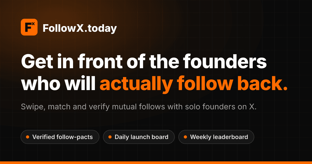 FollowX: Founder Growth & Networking Platform product preview for startup listing on Aura++