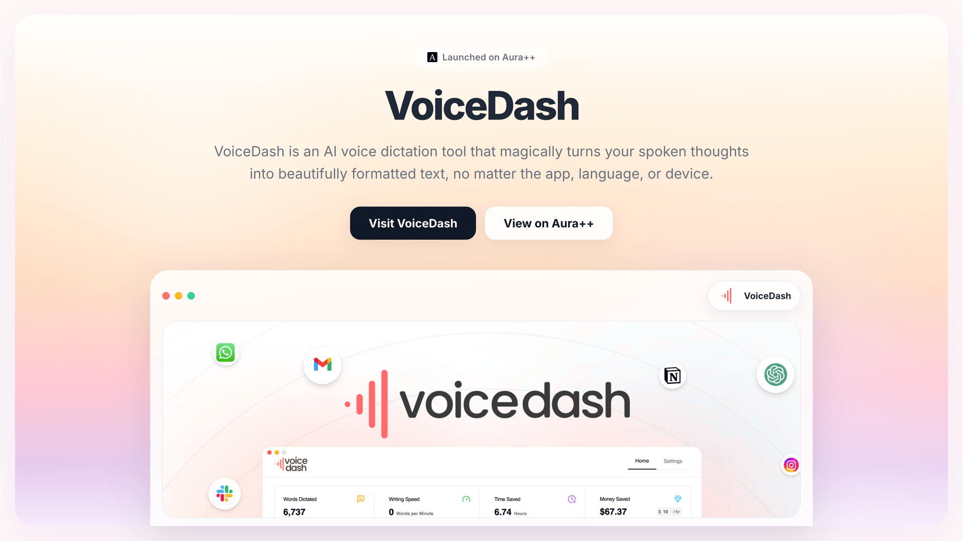 VoiceDash launch featured image on Aura++