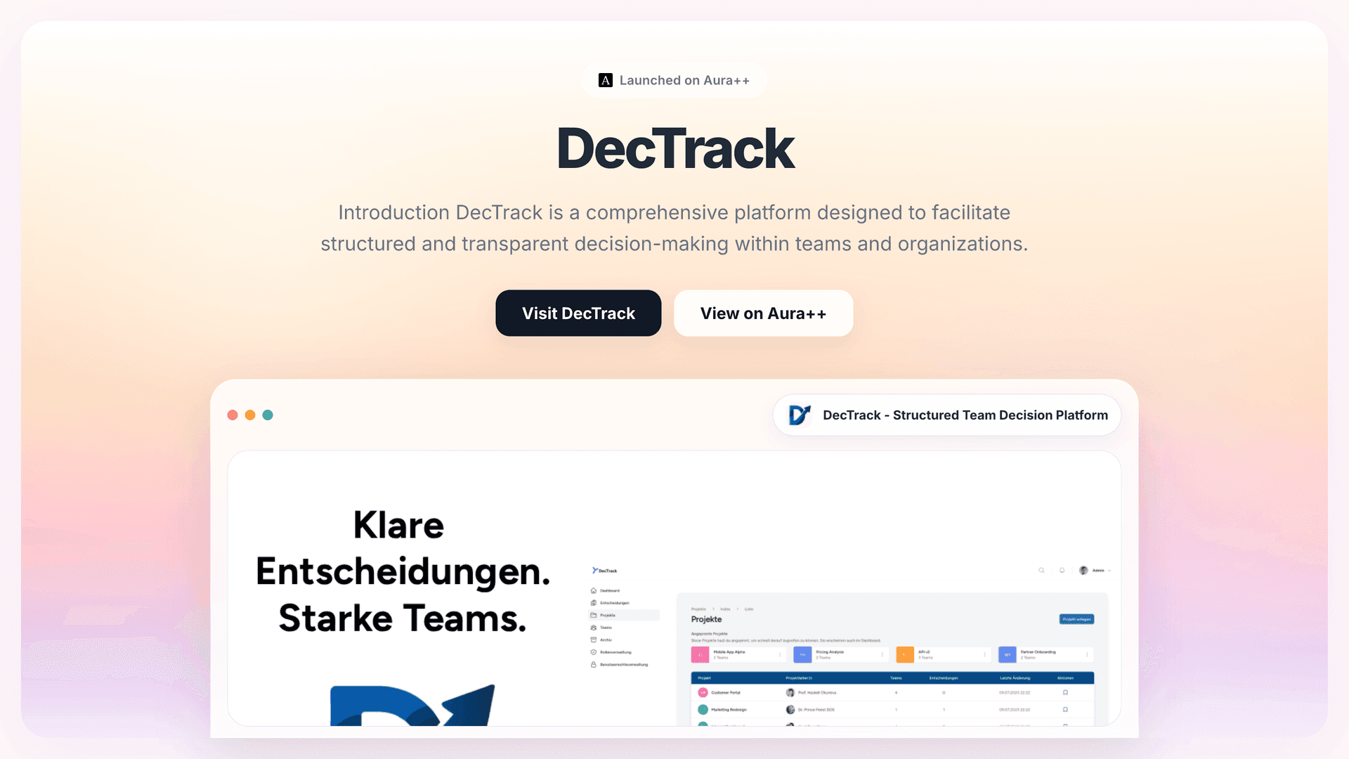 DecTrack - Structured Team Decision Platform launch featured image on Aura++
