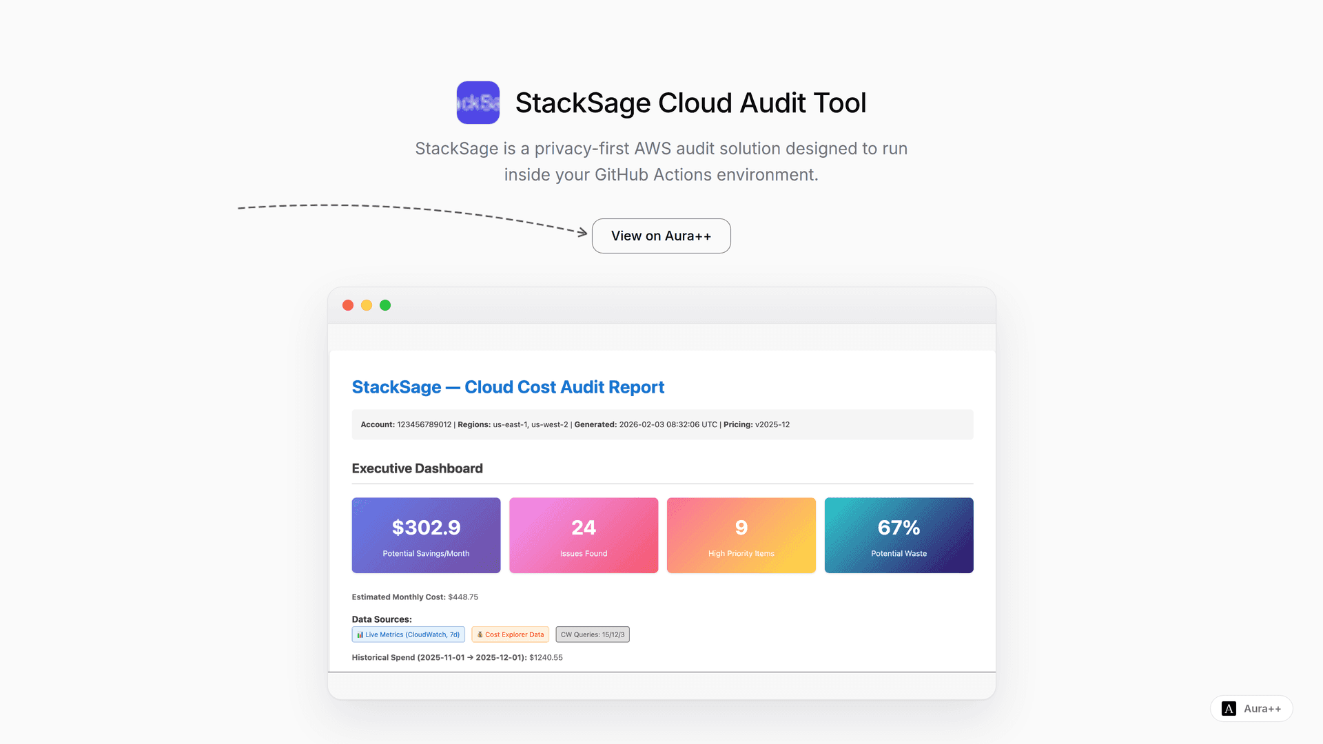 StackSage Cloud Audit Tool launch story featured image on Aura++
