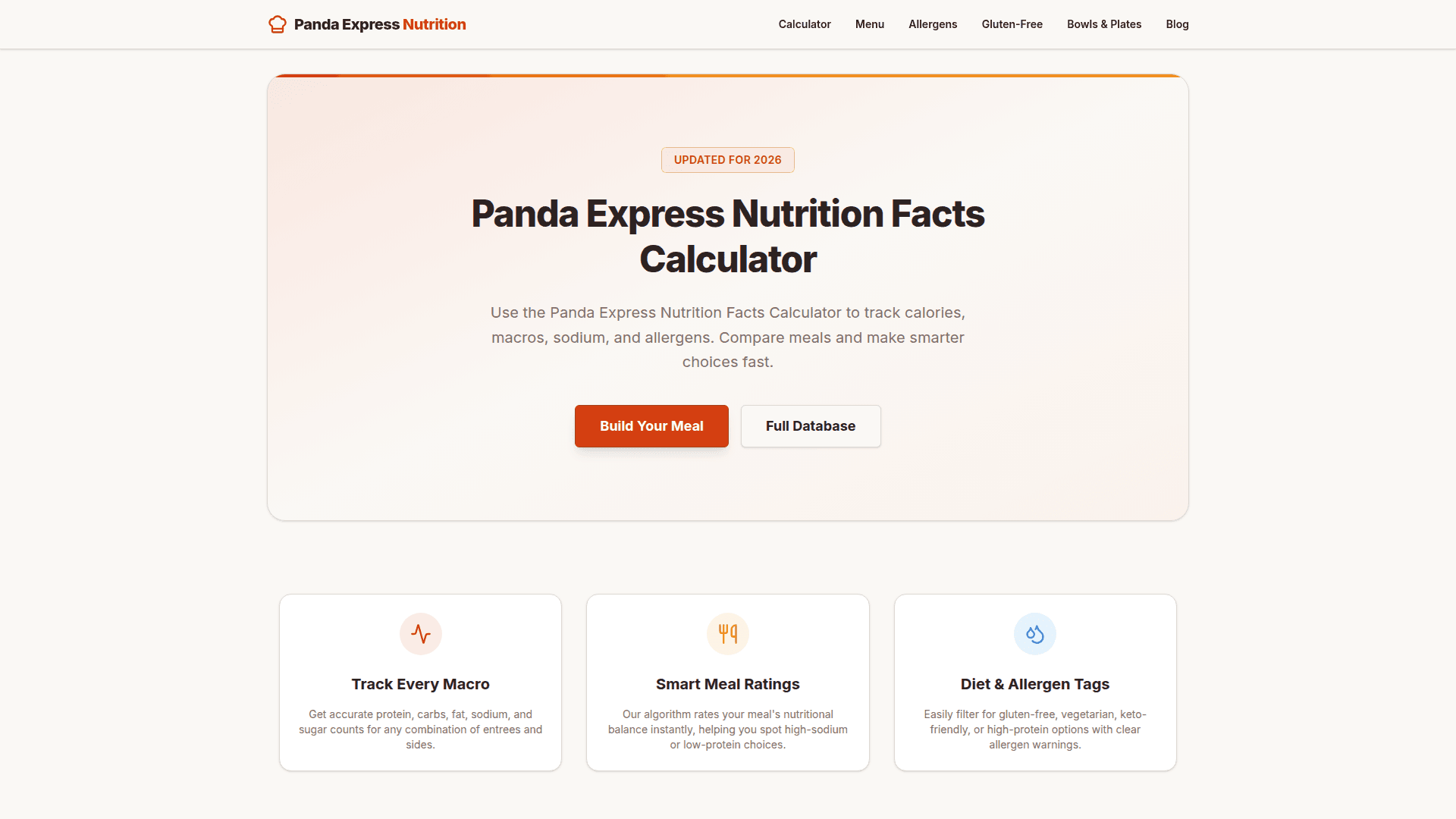 Panda Express Nutrition Calculator product preview for startup listing on Aura++