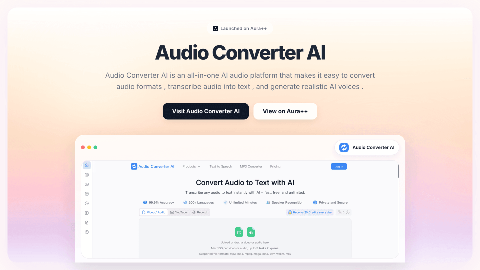 Audio Converter AI launch story featured image on Aura++