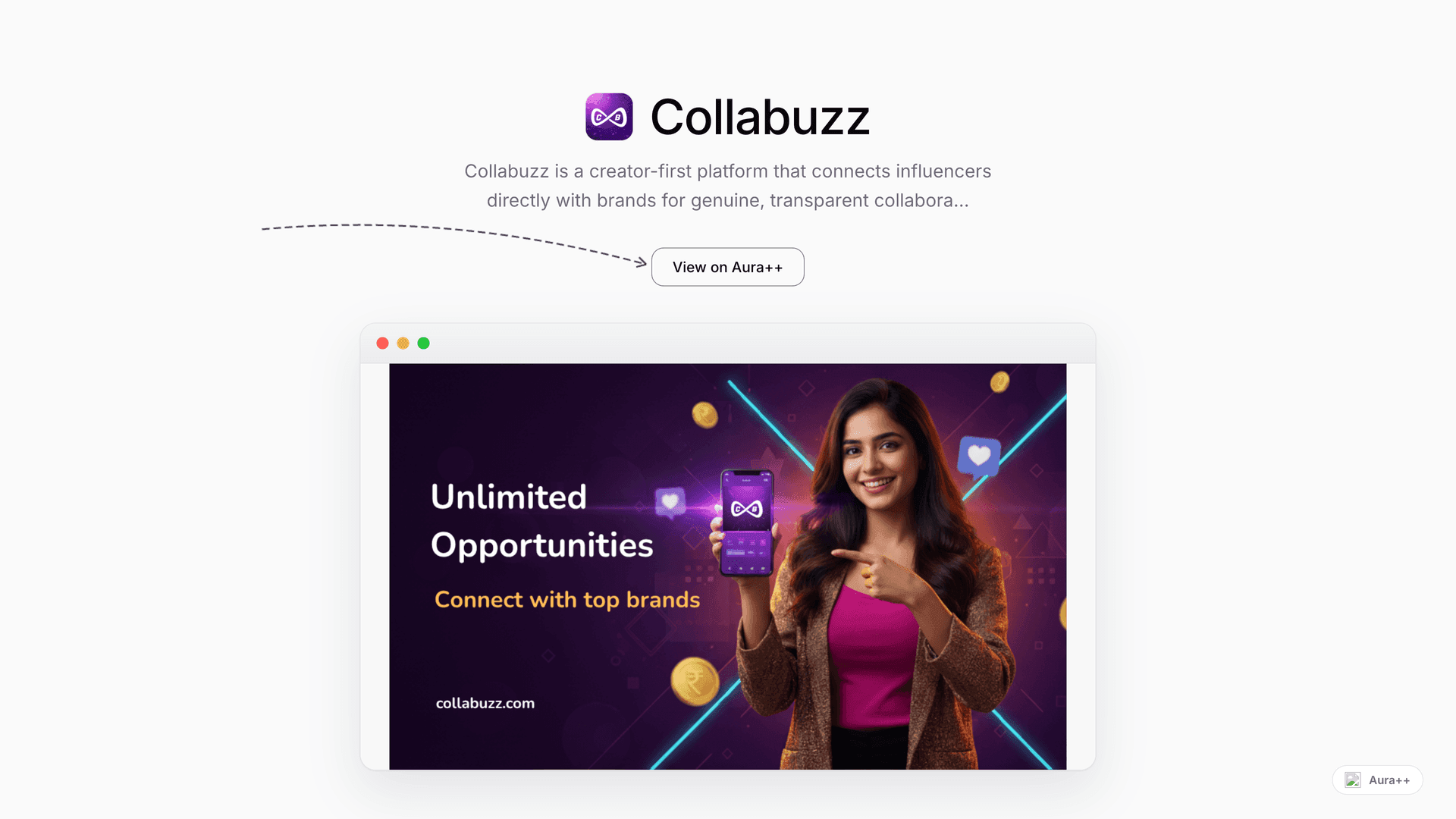 Collabuzz | AI-powered influencer marketing platform launch story featured image on Aura++