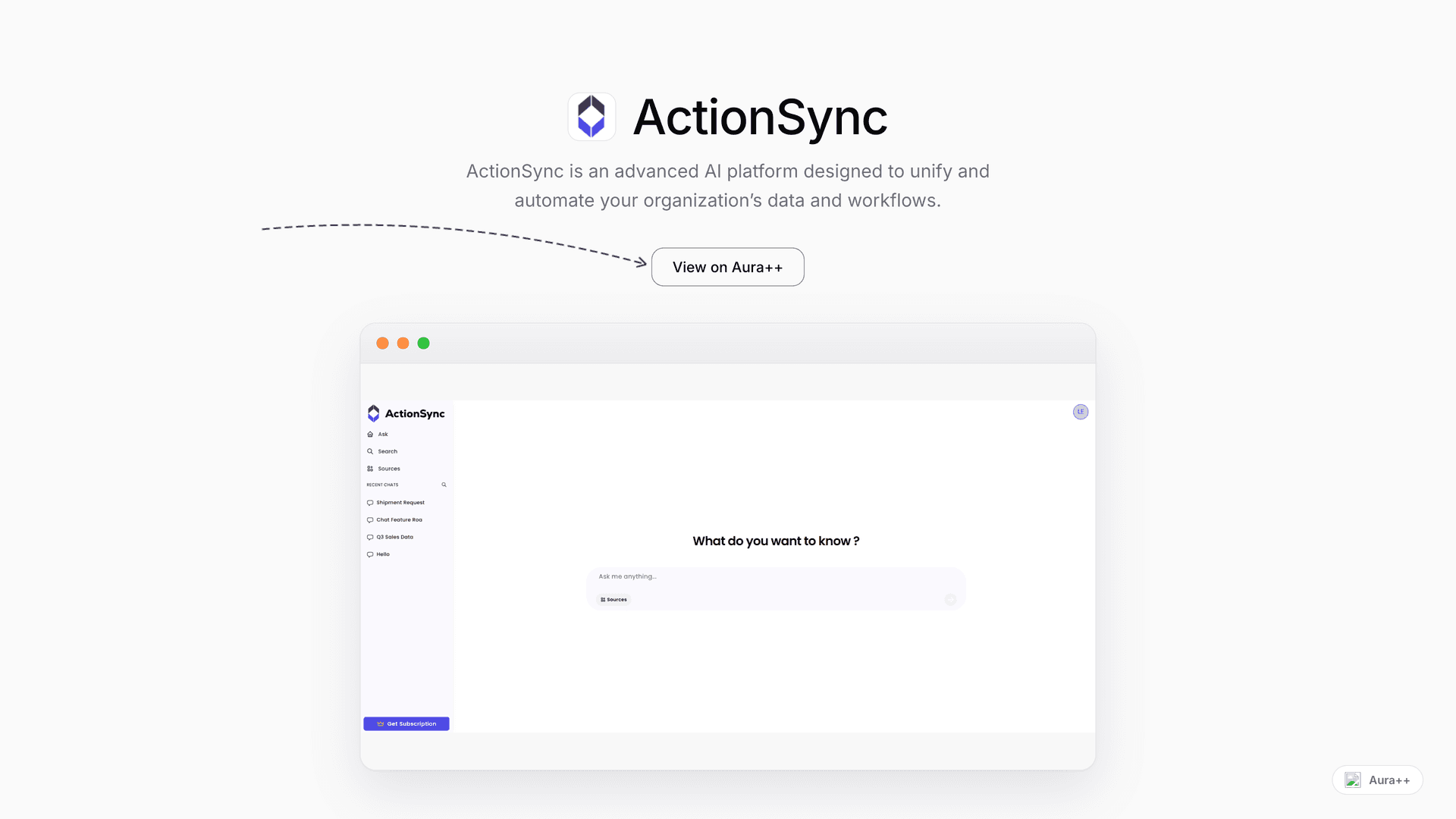 ActionSync: Enterprise AI Assistant launch story featured image on Aura++