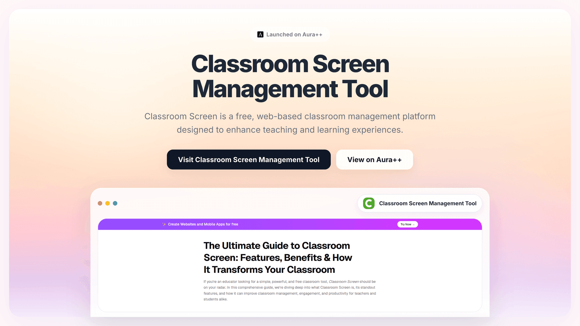 Classroom Screen Management Tool launch featured image on Aura++