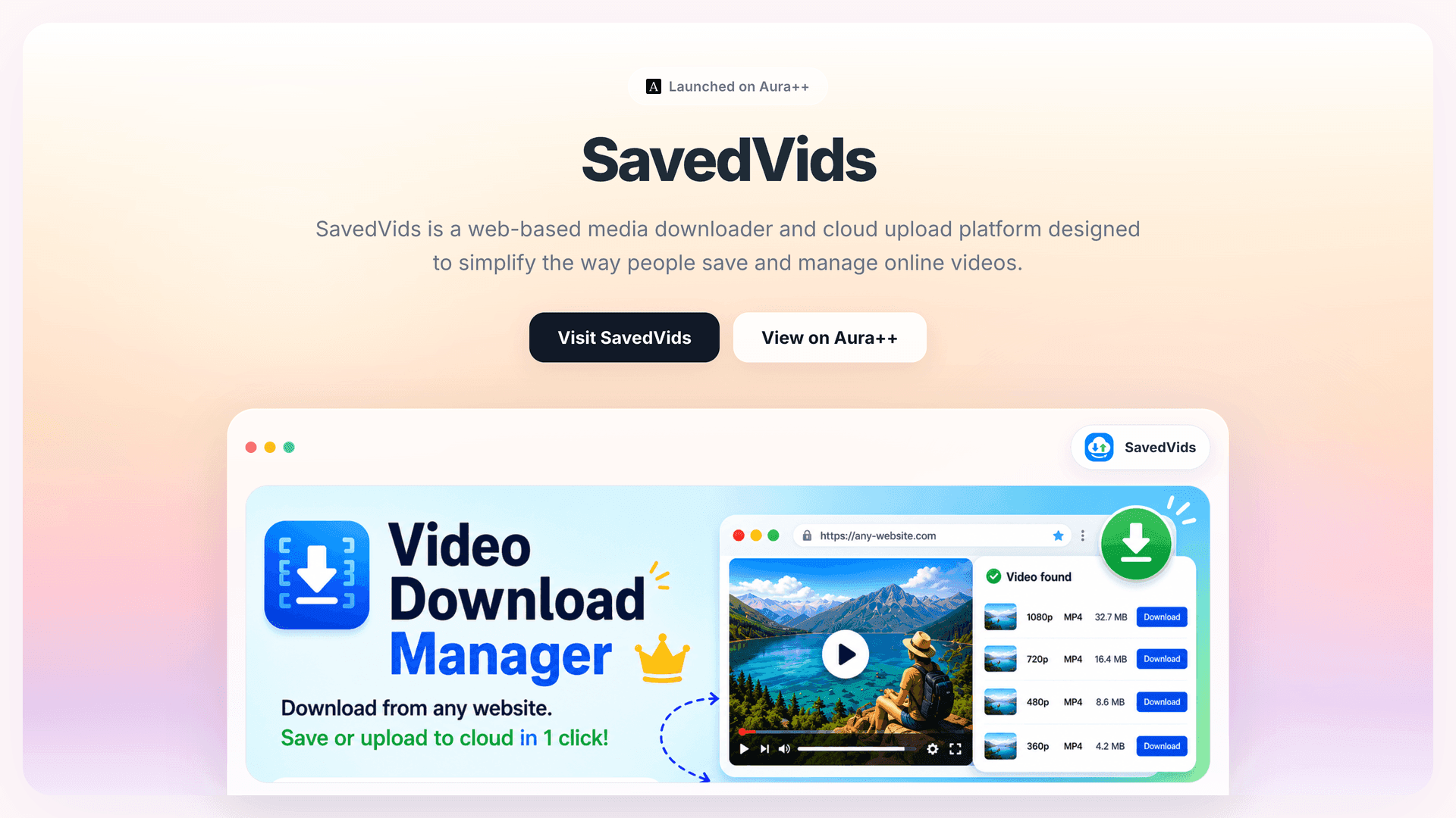 SavedVids launch story featured image on Aura++