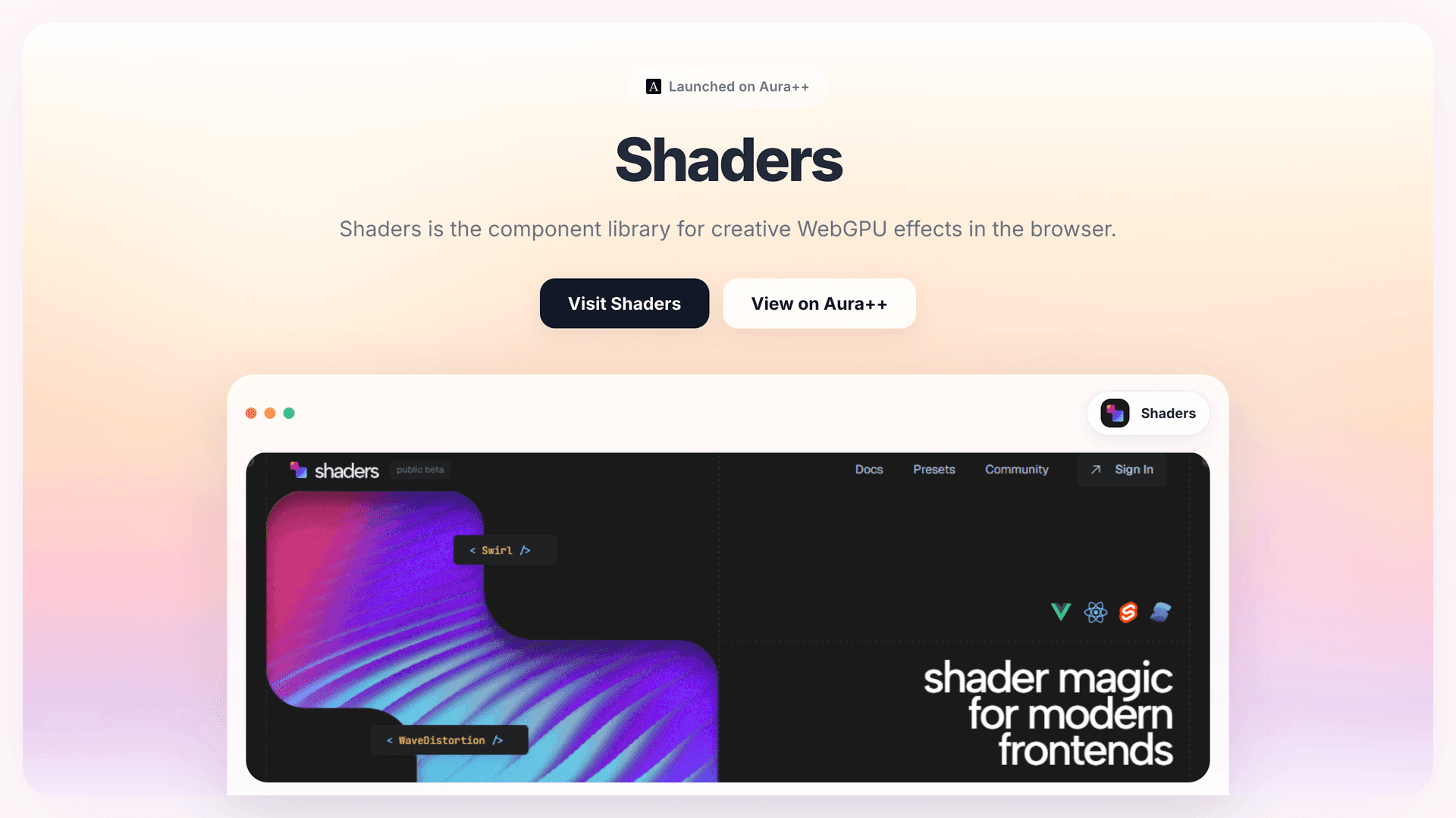 Shaders launch story featured image on Aura++