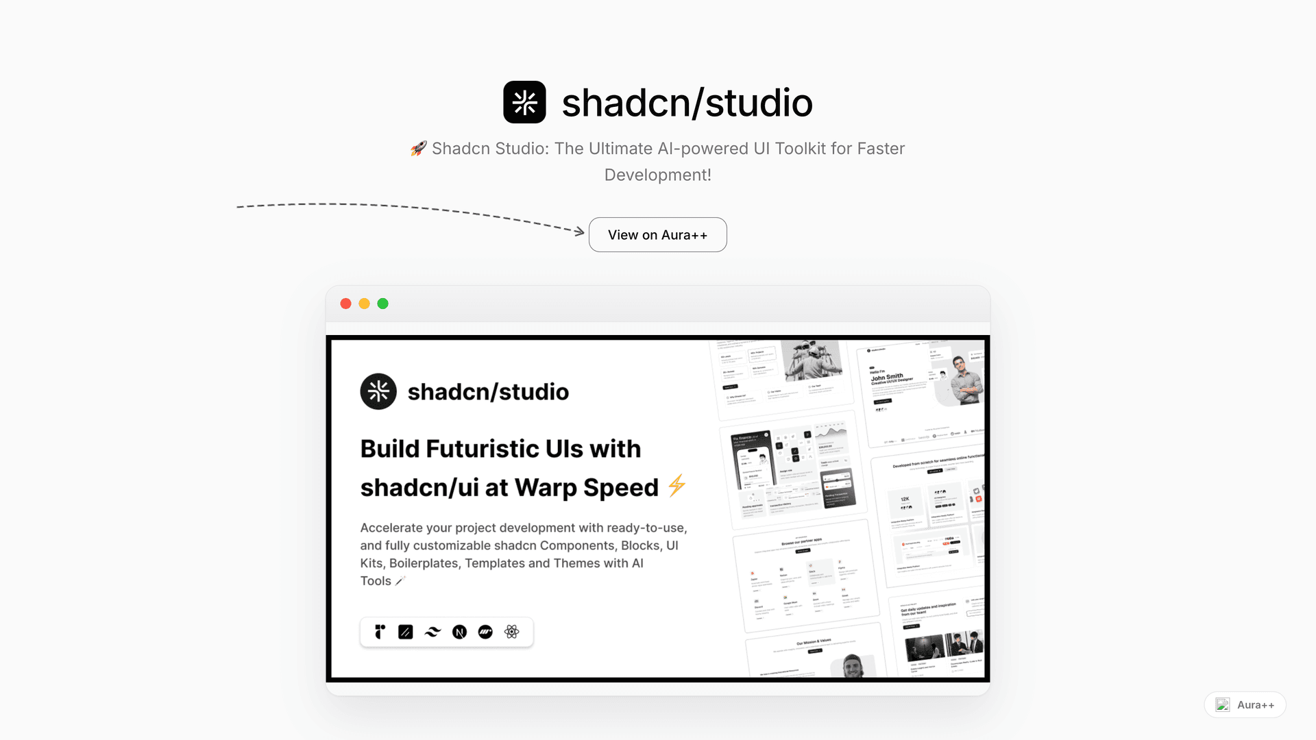shadcn/studio launch story featured image on Aura++
