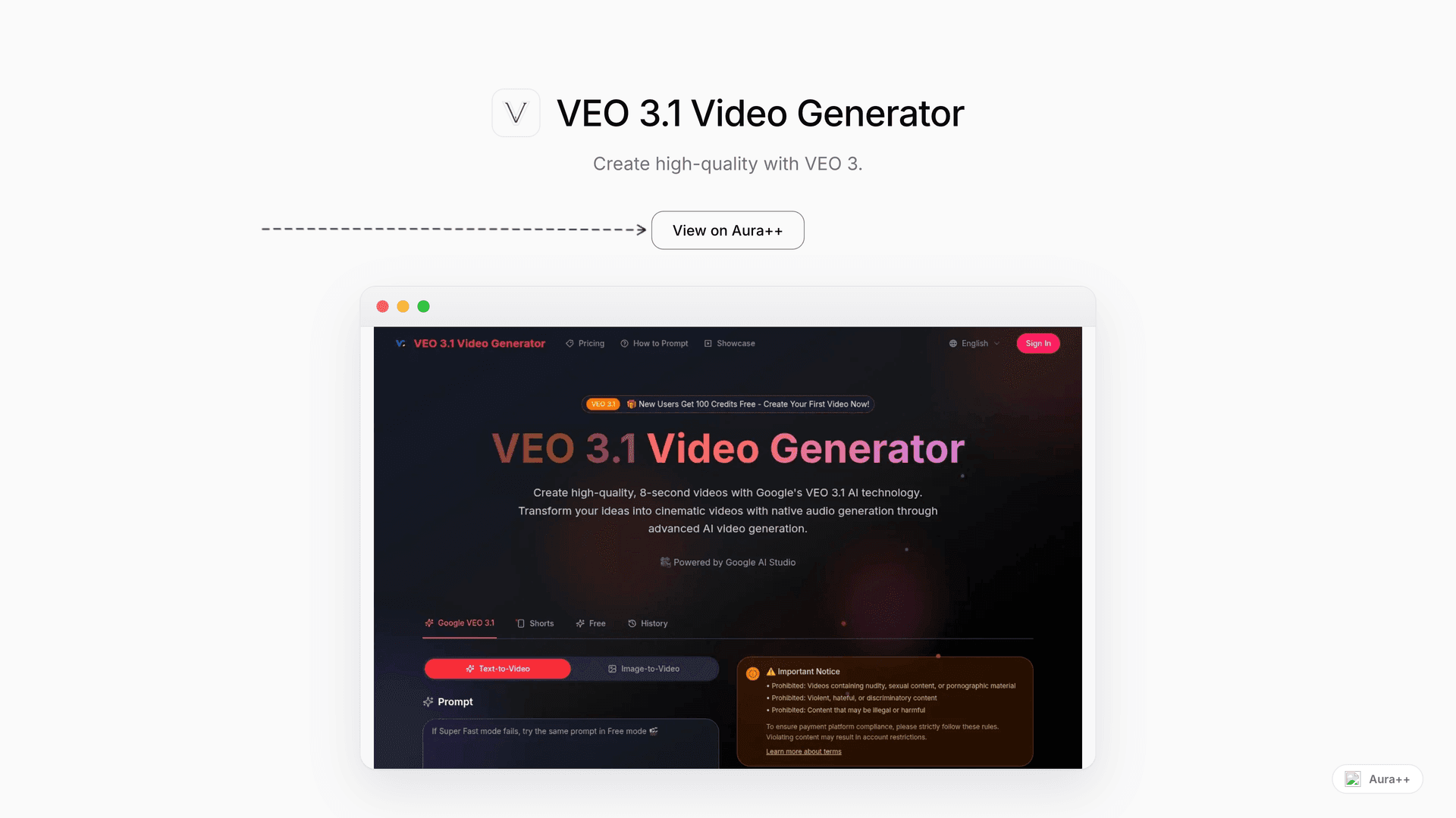 VEO 3.1 Video Generator launch story featured image on Aura++