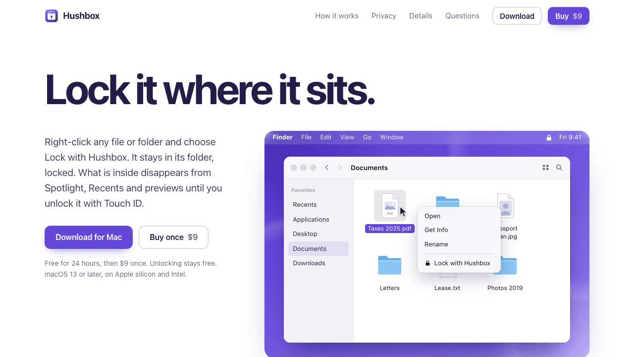 Hushbox product preview for startup listing on Aura++