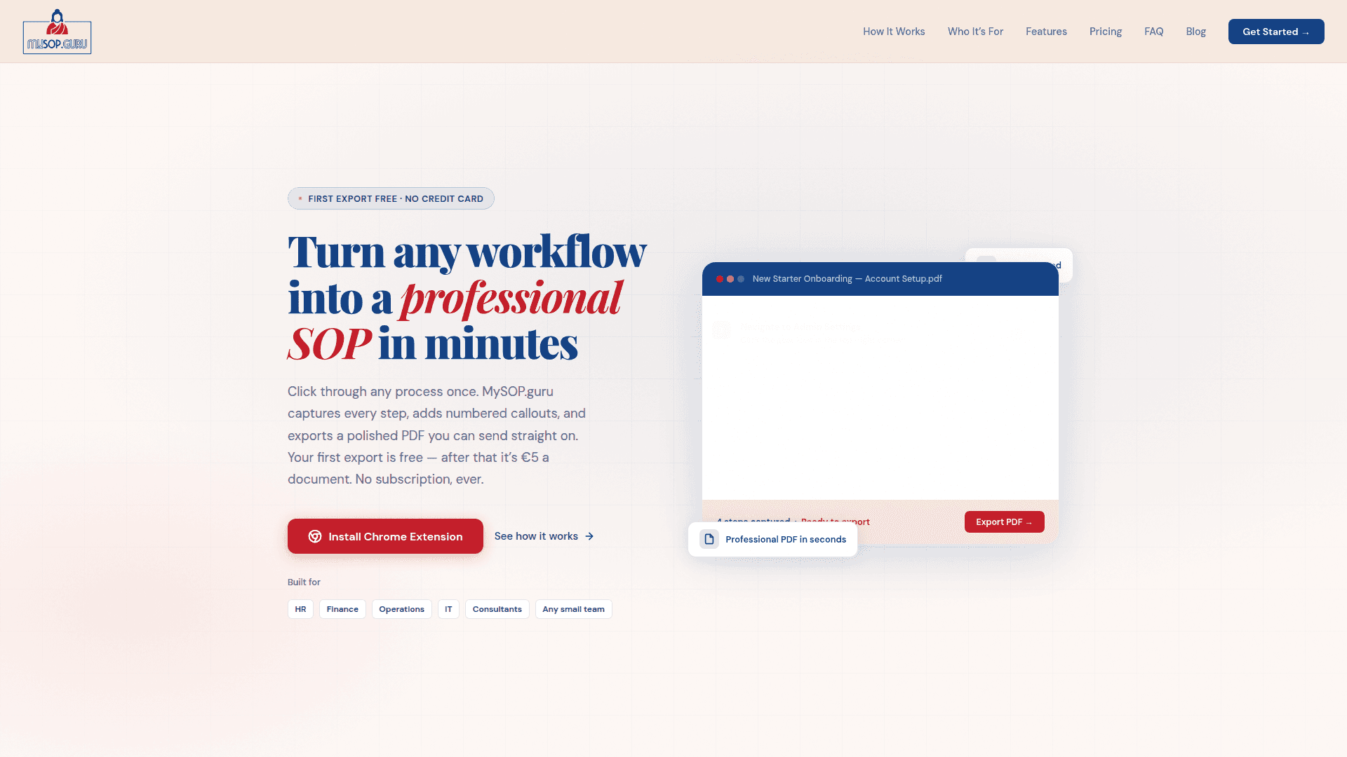 MySOP.guru product preview for startup listing on Aura++