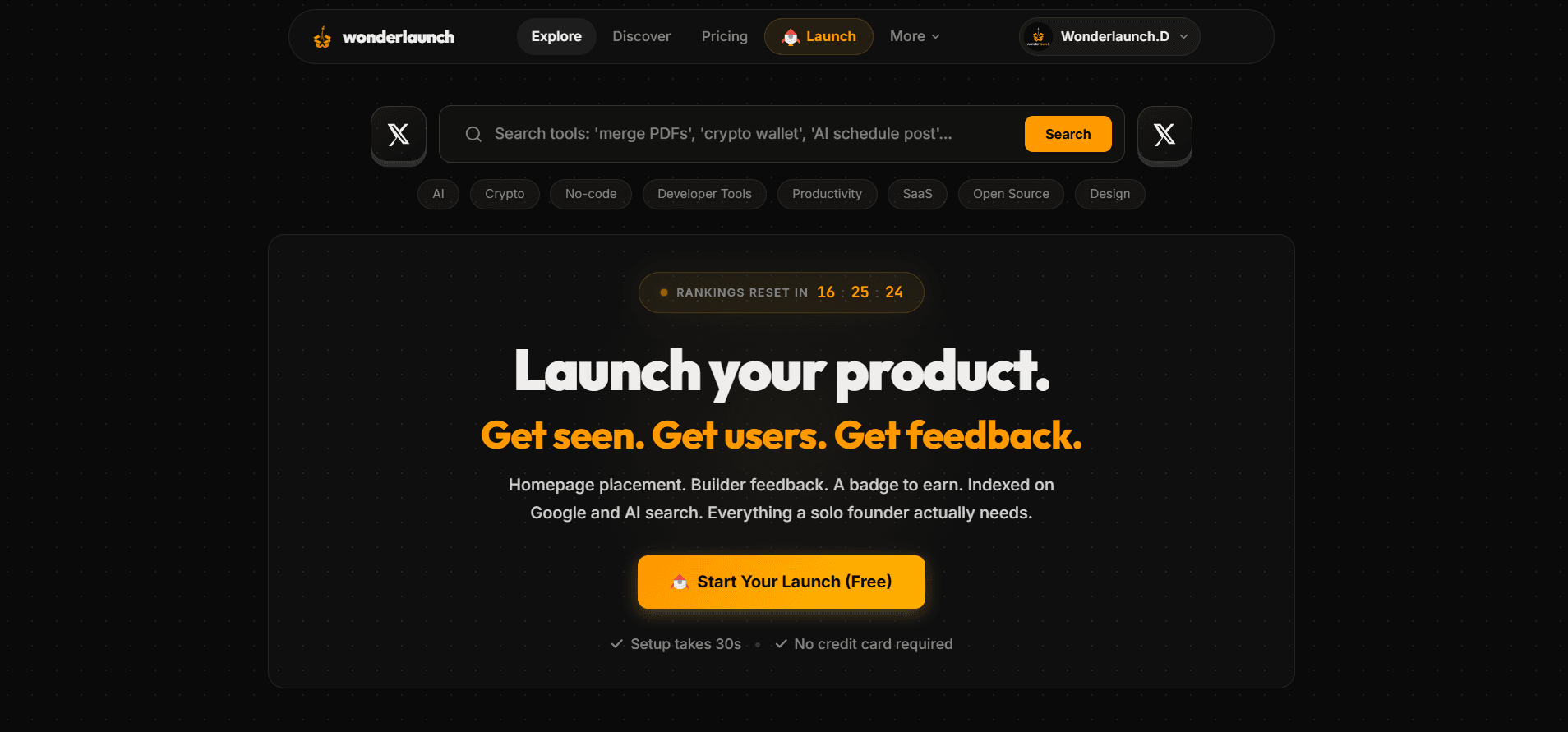 Wonderlaunch: Indie Hacker Launch Platform product preview for startup listing on Aura++