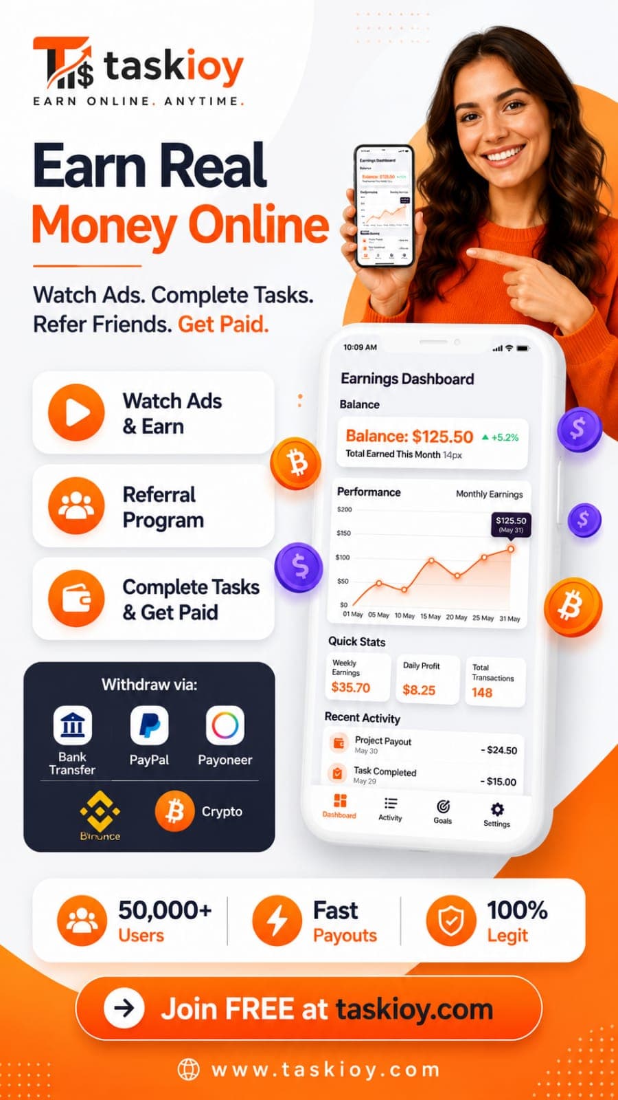 Taskioy product preview for startup listing on Aura++