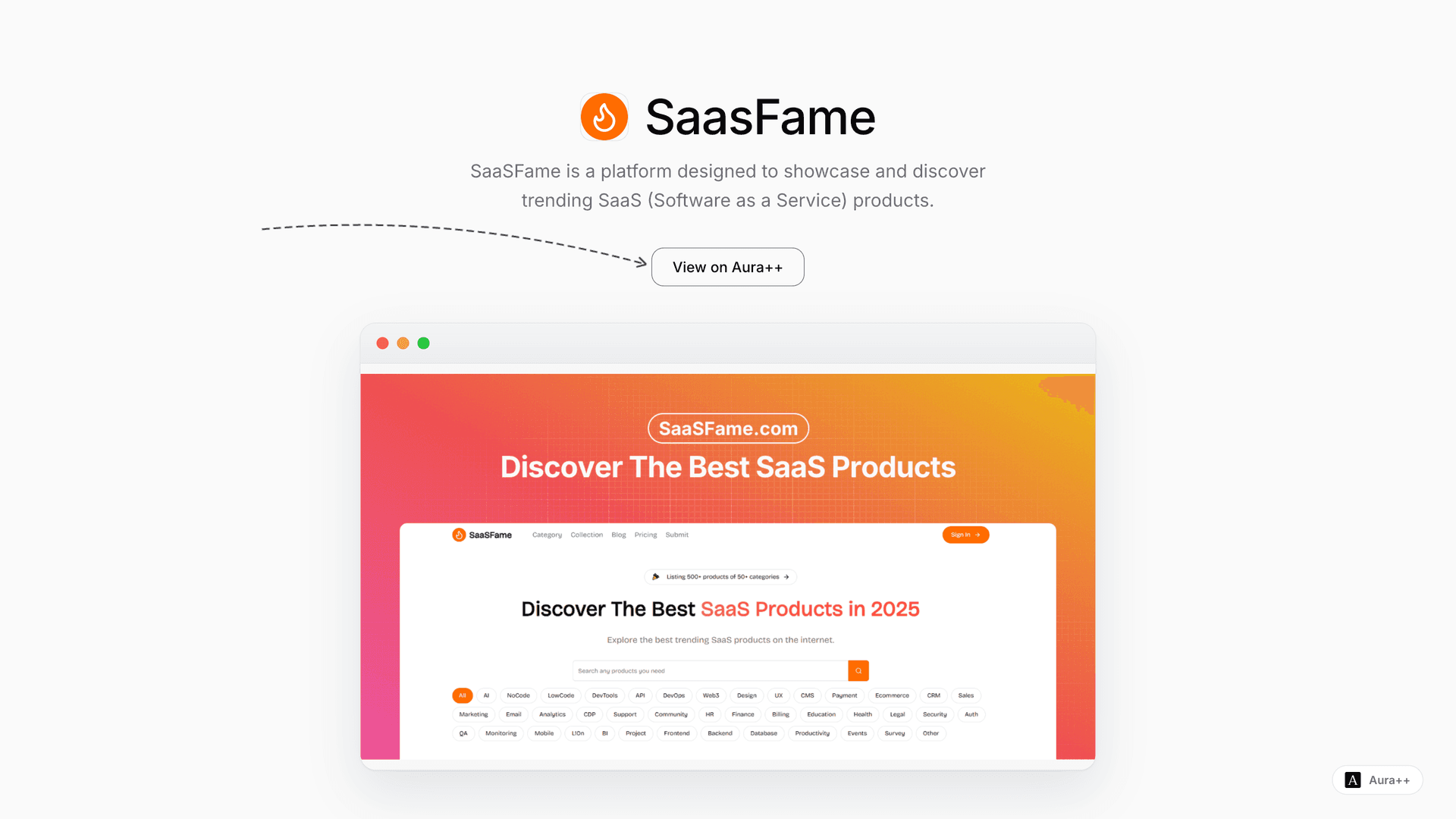 SaasFame launch story featured image on Aura++