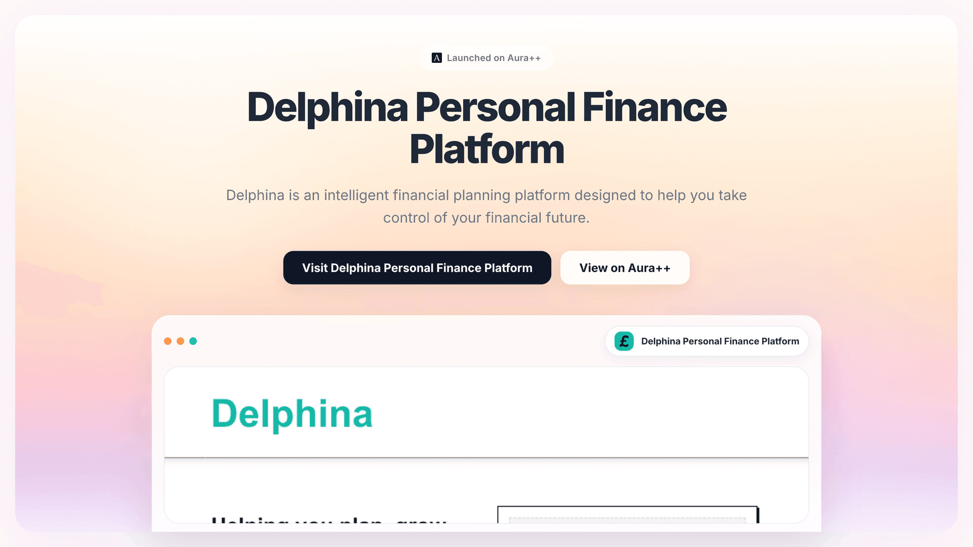 Delphina Personal Finance Platform launch story featured image on Aura++