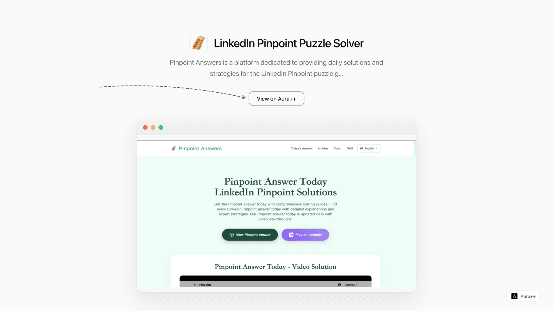 LinkedIn Pinpoint Puzzle Solver launch story featured image on Aura++