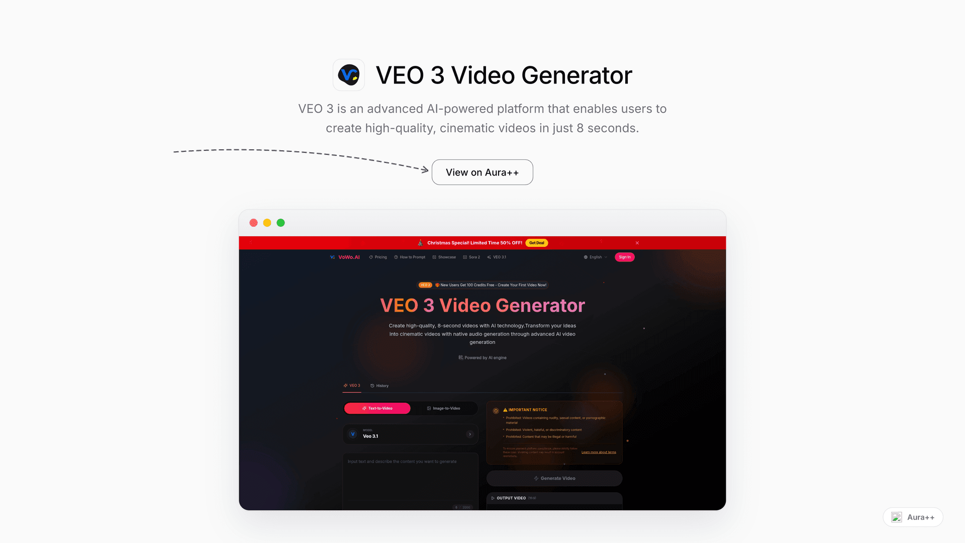 VEO 3 Video Generator launch story featured image on Aura++