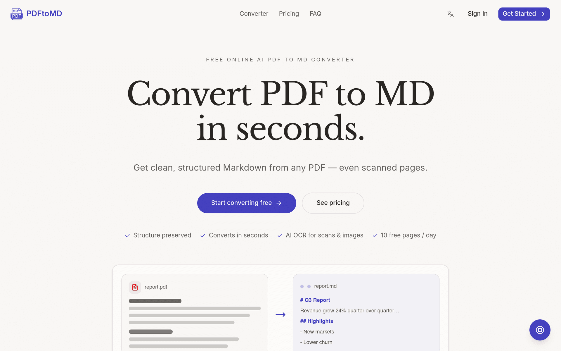 PDFtoMD product preview for startup listing on Aura++