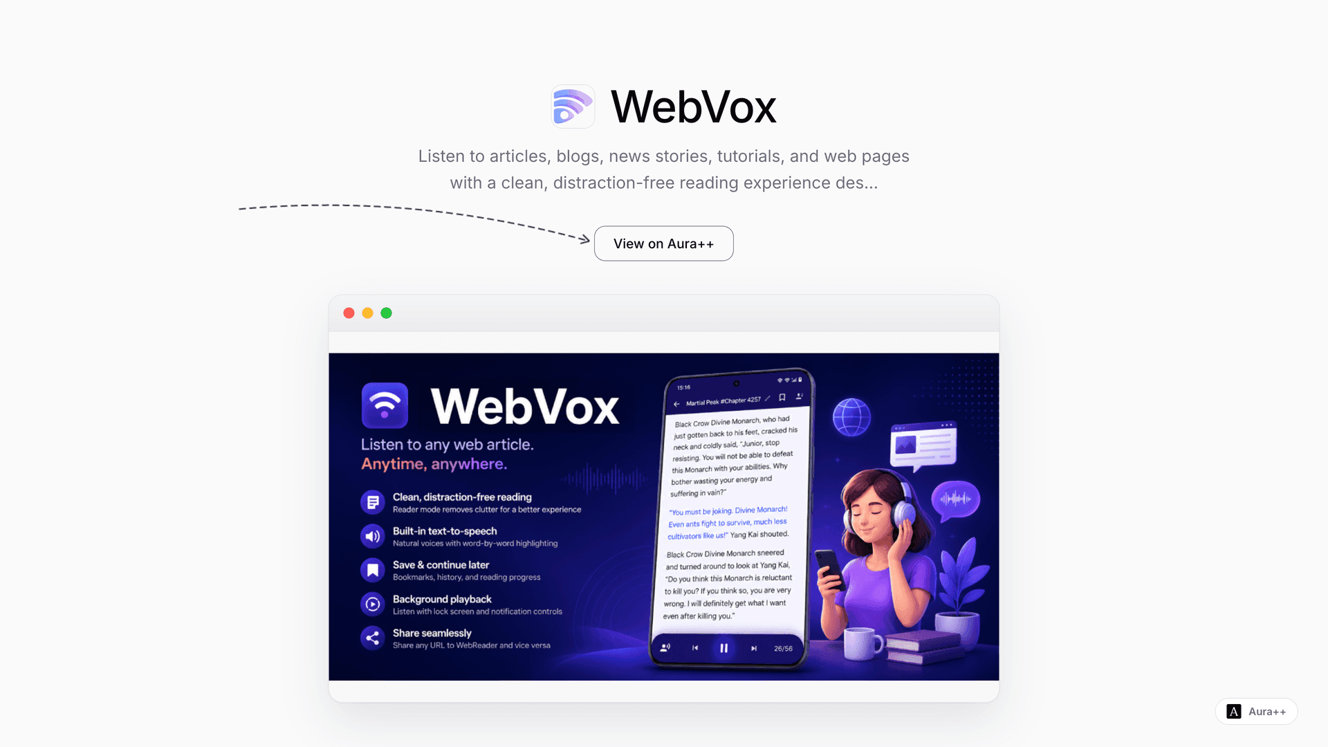WebVox: Distraction-Free Web Reading & Listening