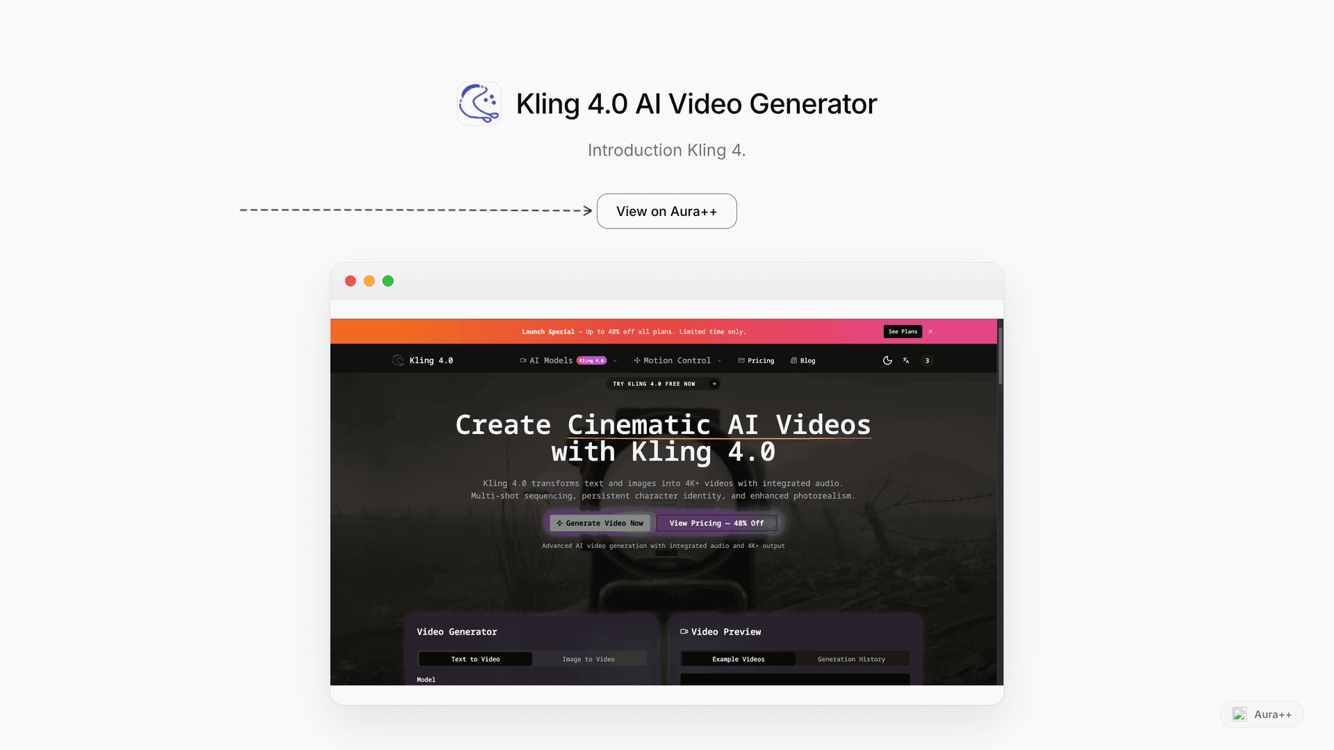 Kling 4.0 AI Video Generator launch story featured image on Aura++