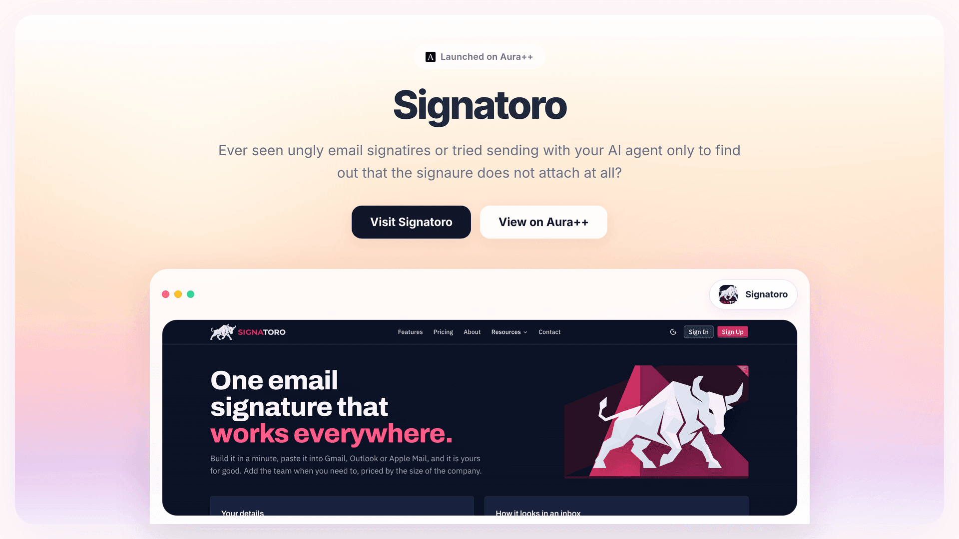 Signatoro launch story featured image on Aura++