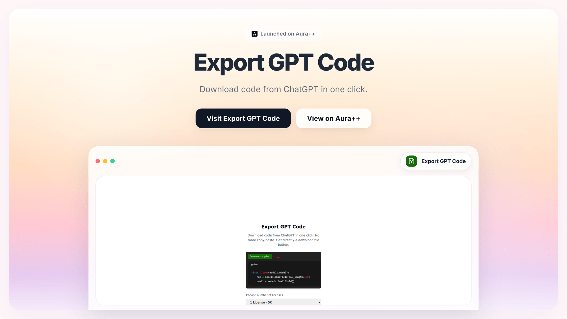 Export GPT Code launch story featured image on Aura++