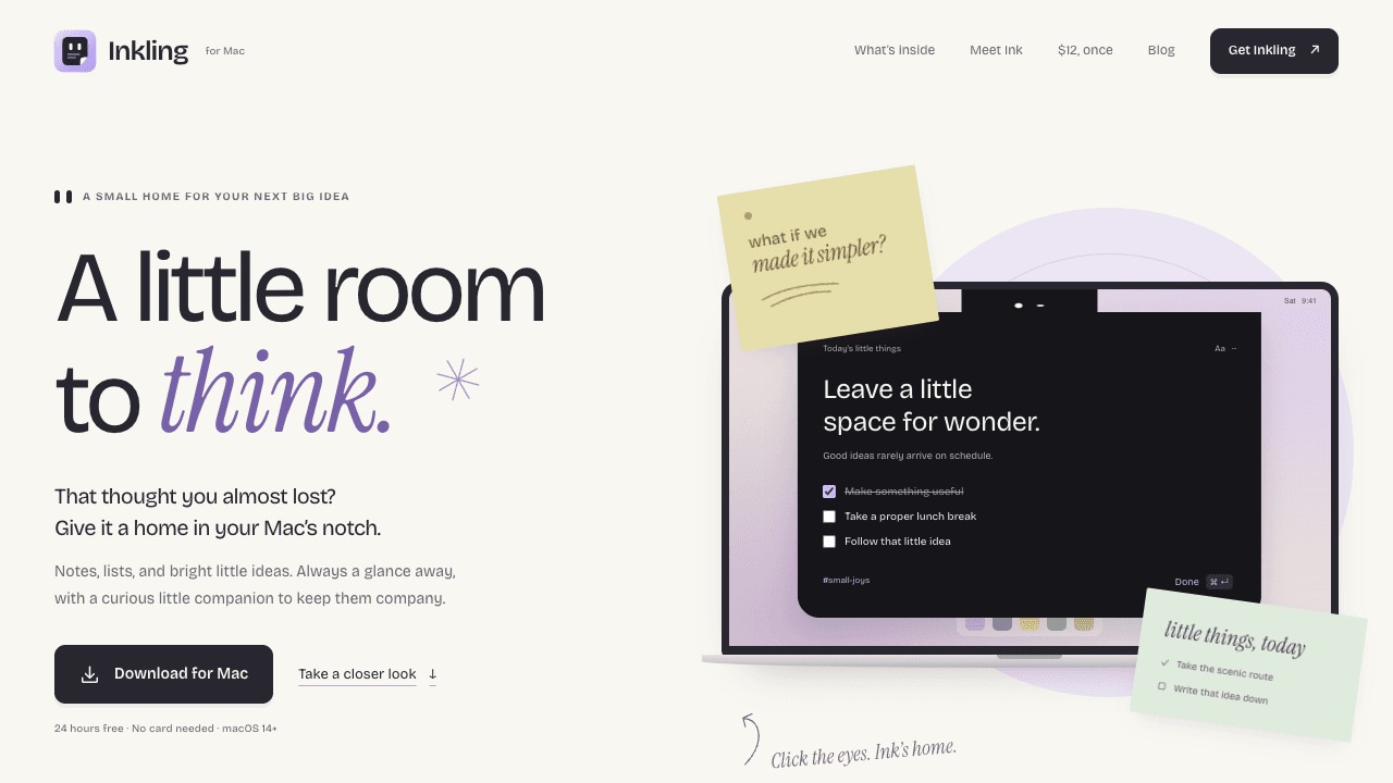 Inkling product preview for startup listing on Aura++