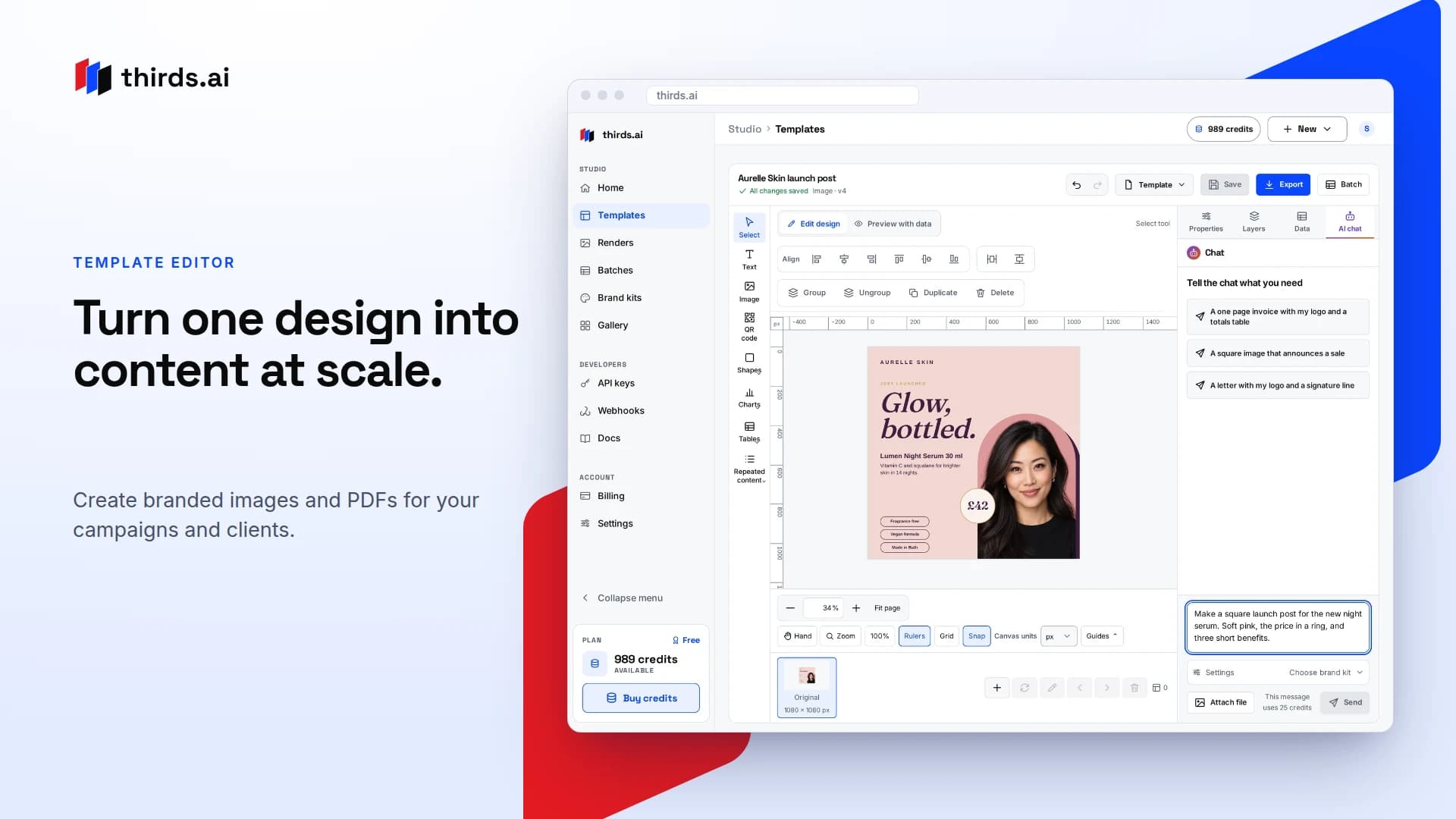 thirds.ai product preview for startup listing on Aura++